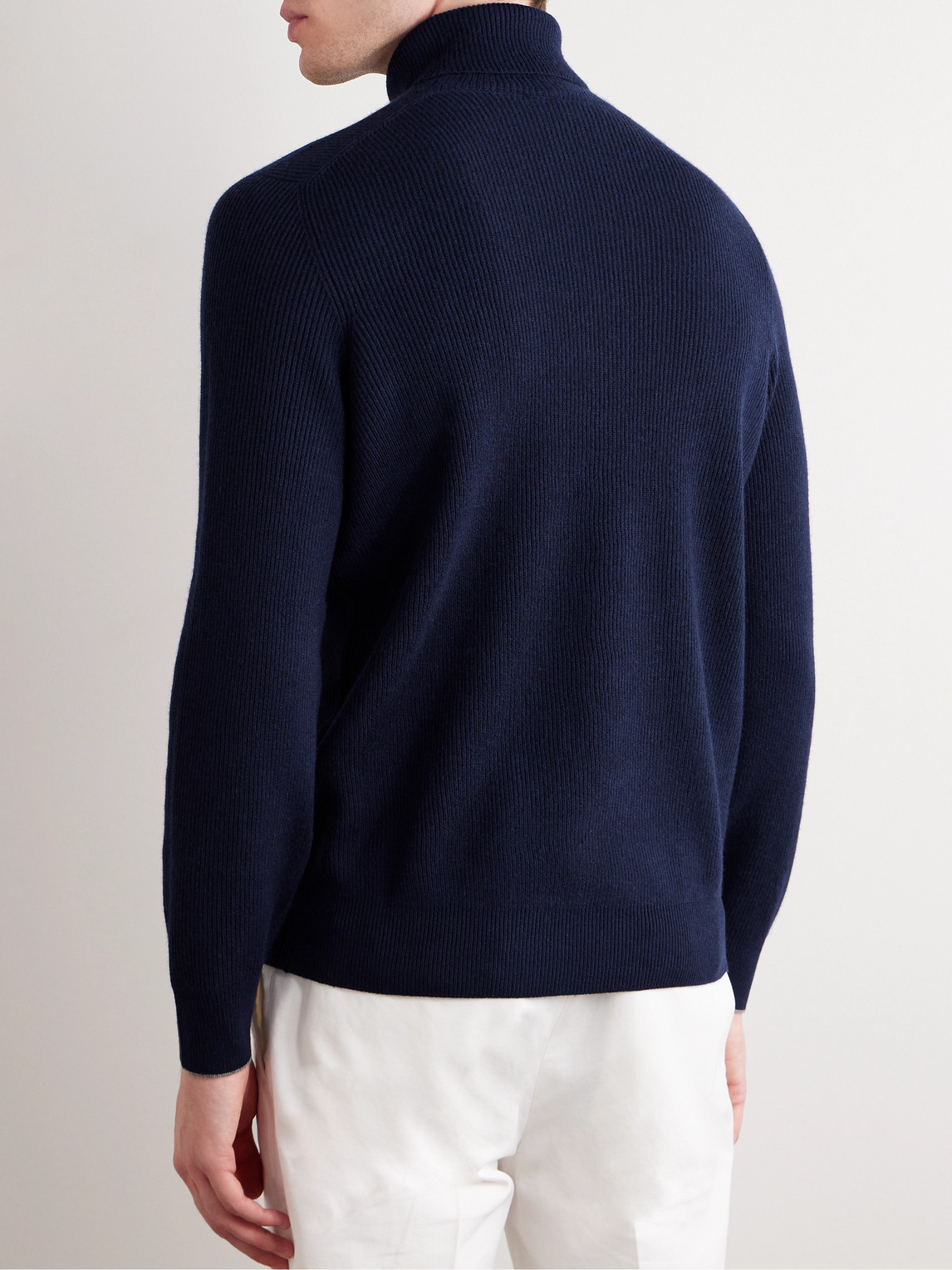 Shop Brunello Cucinelli Ribbed Cashmere Rollneck Sweater In Blue