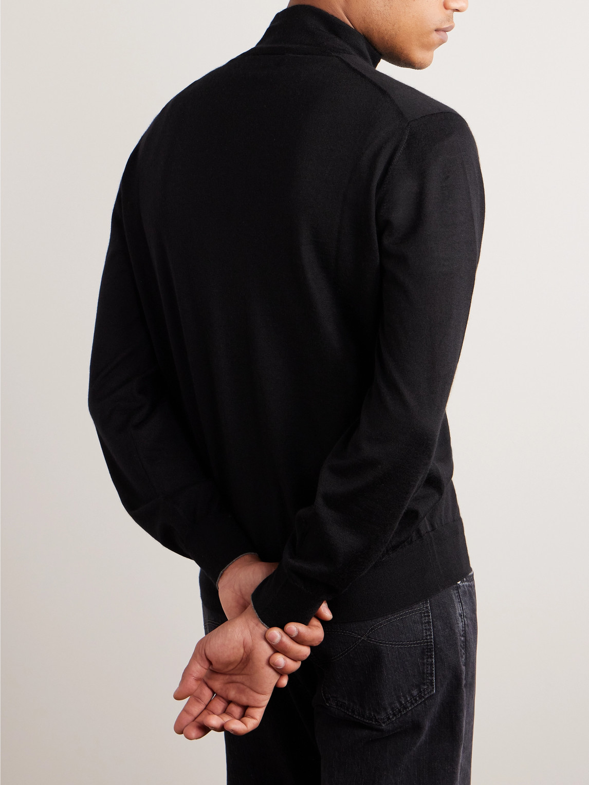Shop Brunello Cucinelli Cashmere And Silk-blend Half-zip Sweater In Black
