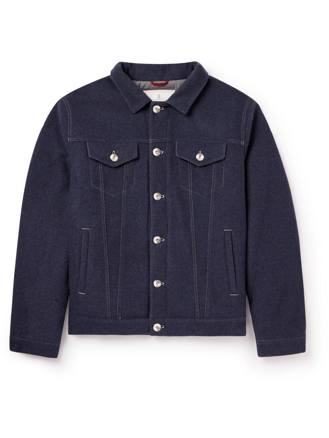 Shop Brunello Cucinelli Padded Cashmere Trucker Jacket In Blue