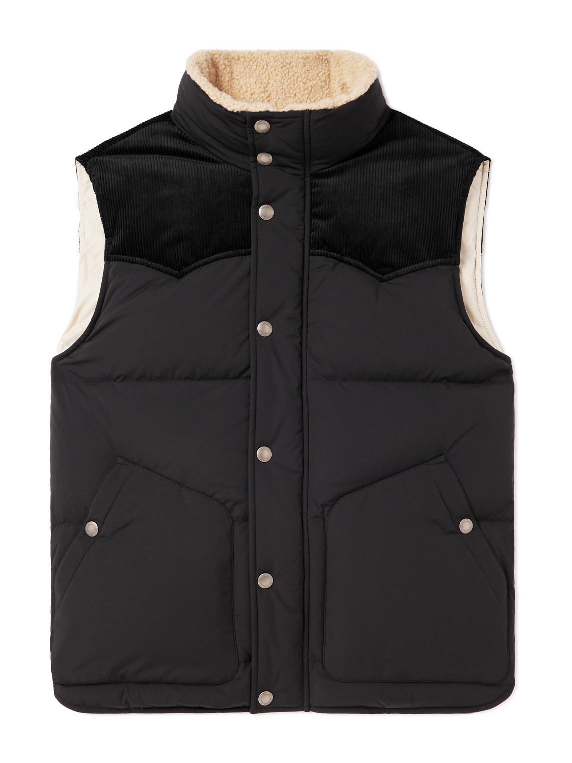 BRUNELLO CUCINELLI COTTON-CORDUROY AND SHEARLING-TRIMMED SHELL DOWN GILET