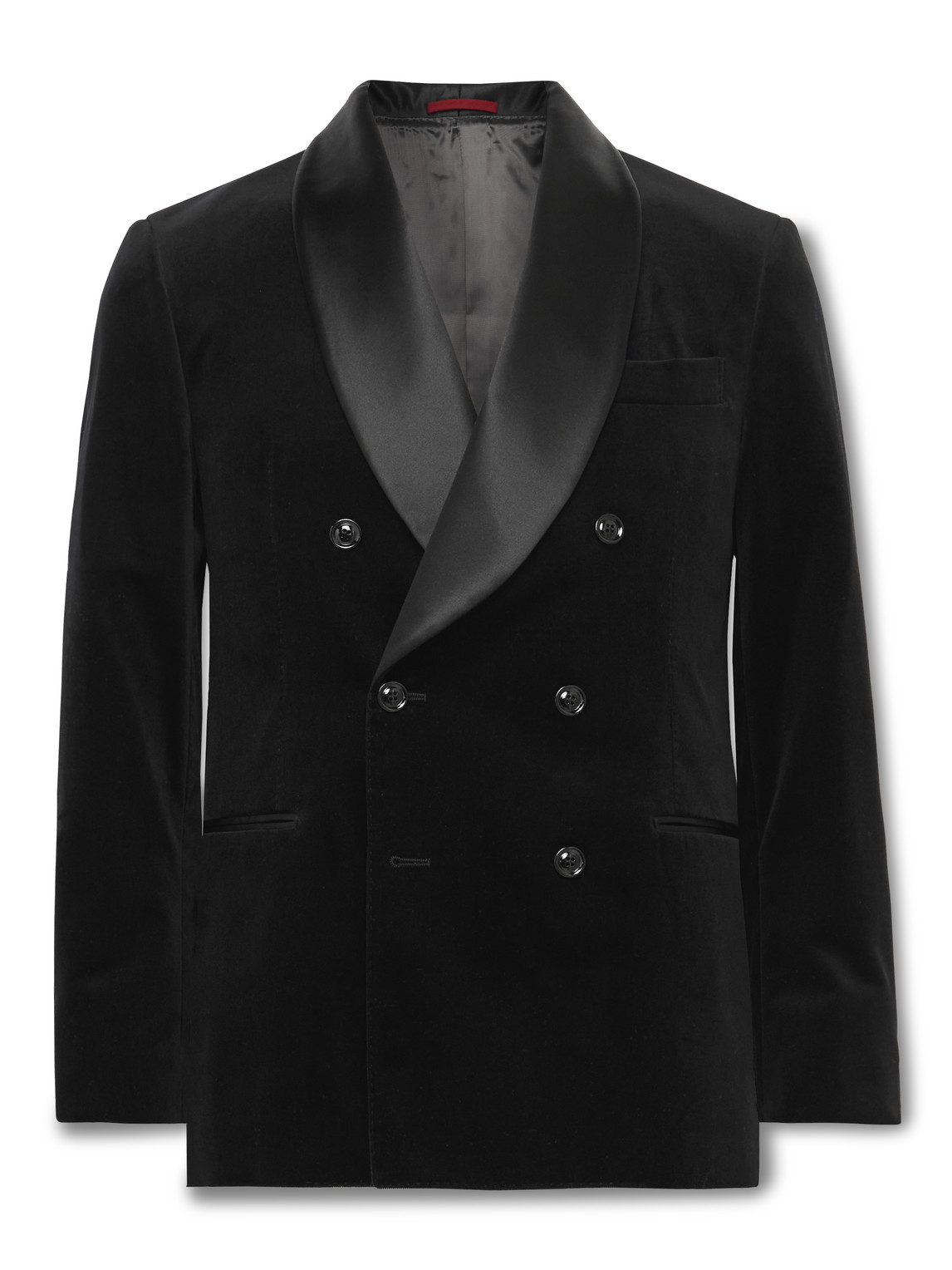 Slim-Fit Shawl-Collar Double-Breasted Cotton-Velvet Tuxedo Jacket