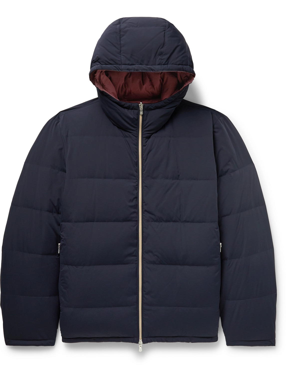 Brunello Cucinelli Reversible Quilted Shell Hooded Down Jacket In Blue