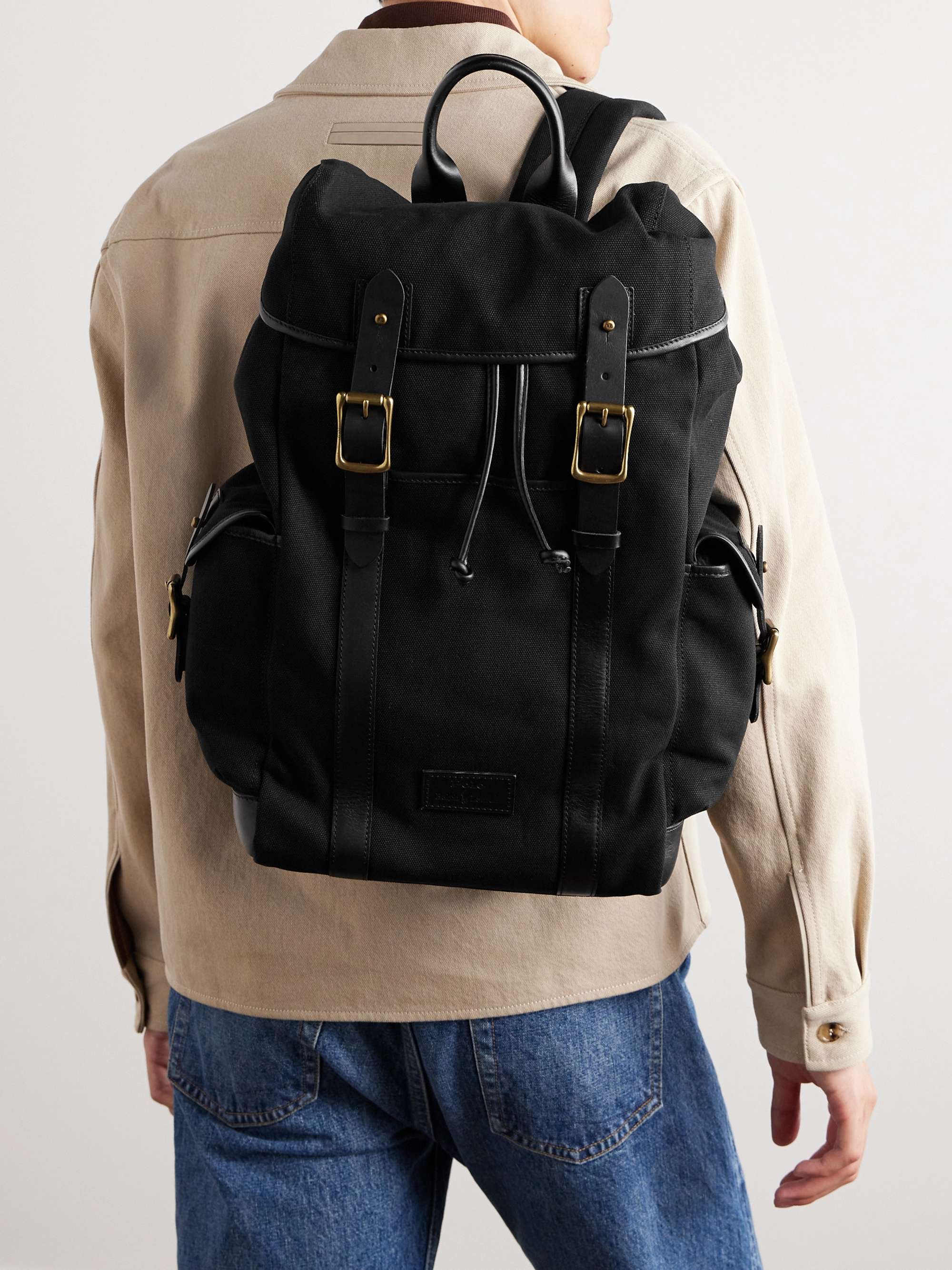 Logo-Appliquéd Leather-Trimmed Canvas Backpack