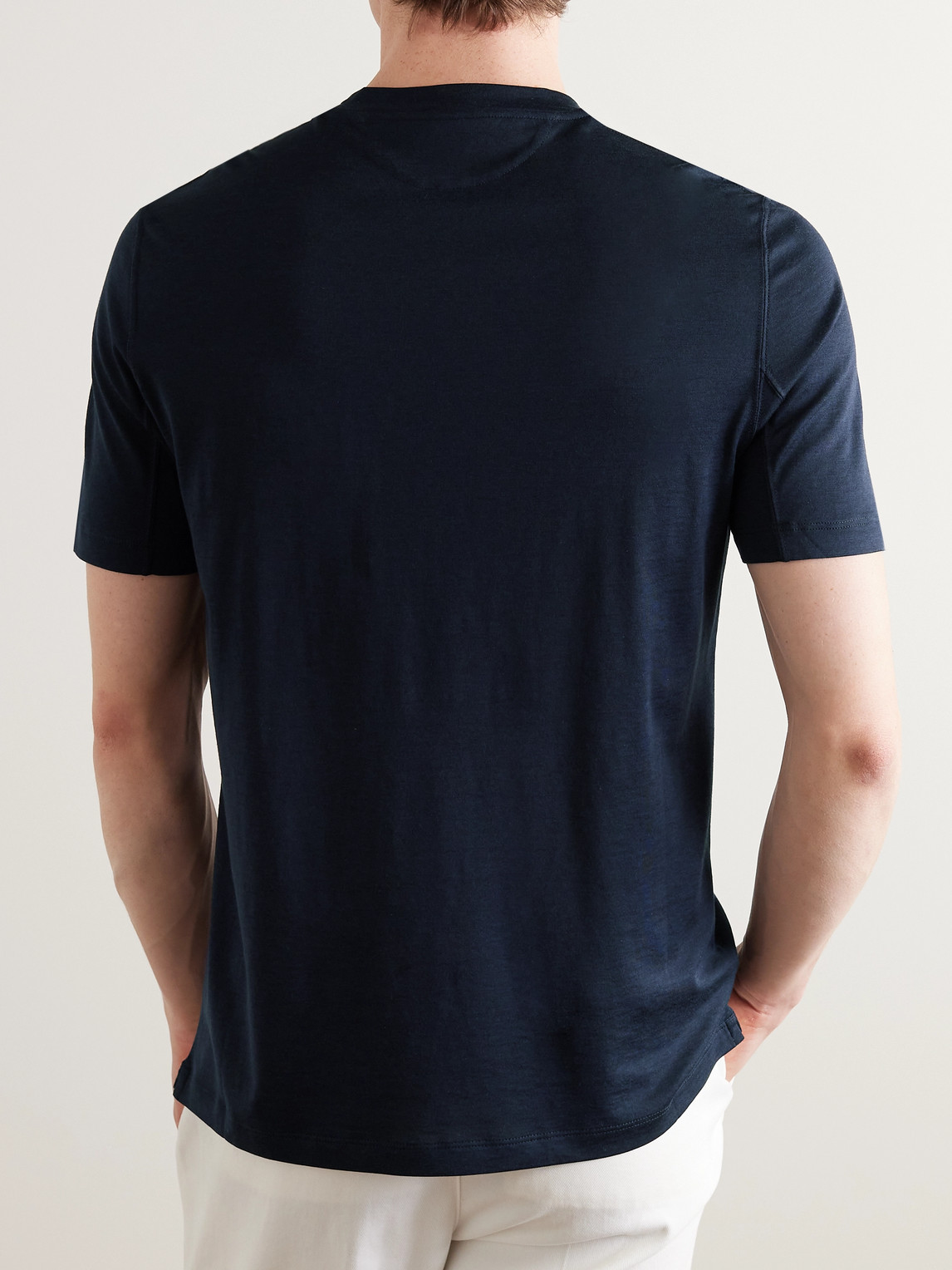 Shop Brunello Cucinelli Silk And Cotton-blend T-shirt In Blue