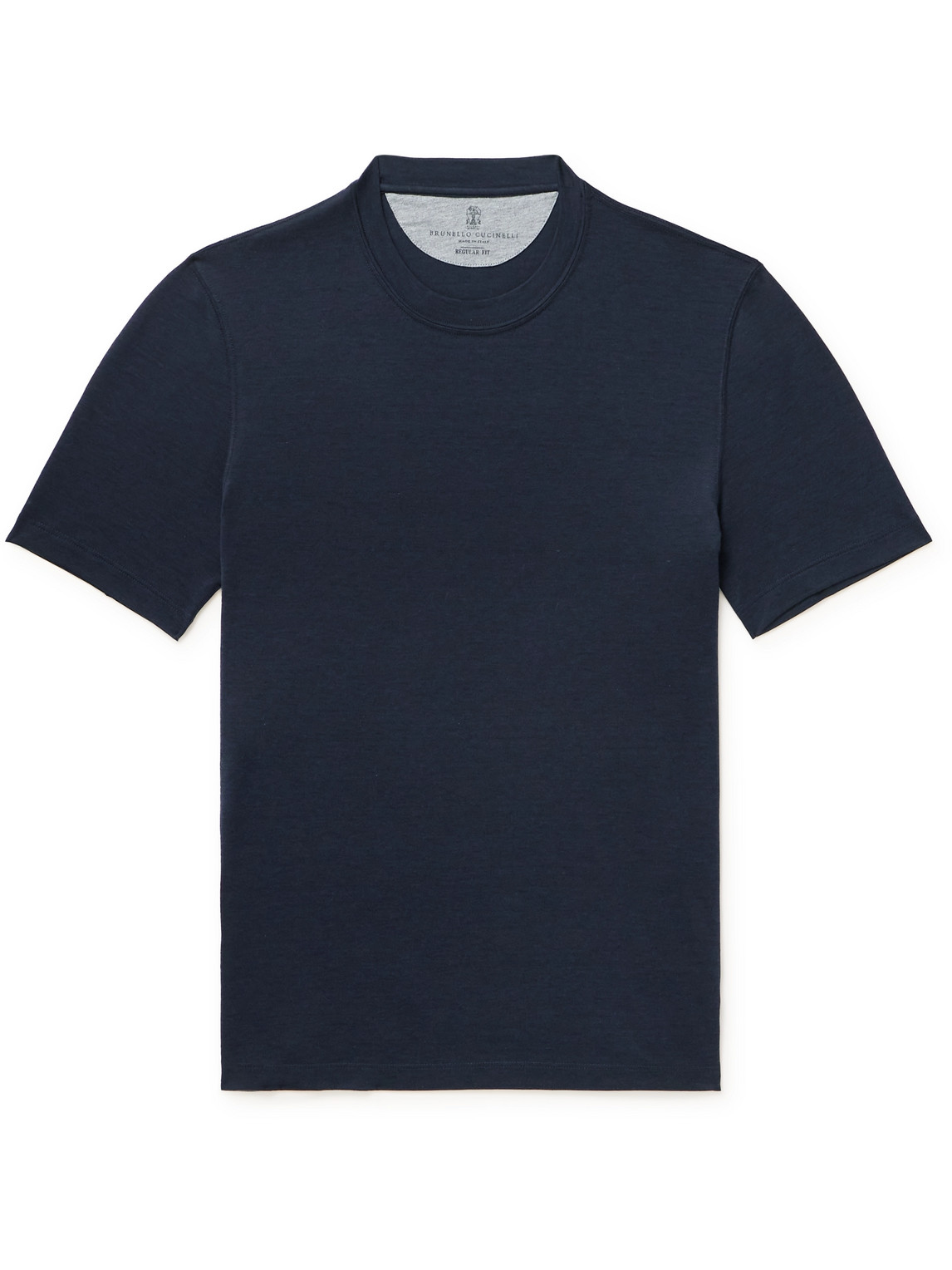 Brunello Cucinelli Contrasting-trims Solid T-shirts In Blue