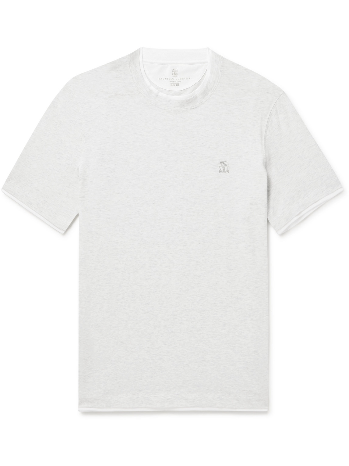 Shop Brunello Cucinelli Slim-fit Layered Logo-embroidered Cotton-jersey T-shirt In White