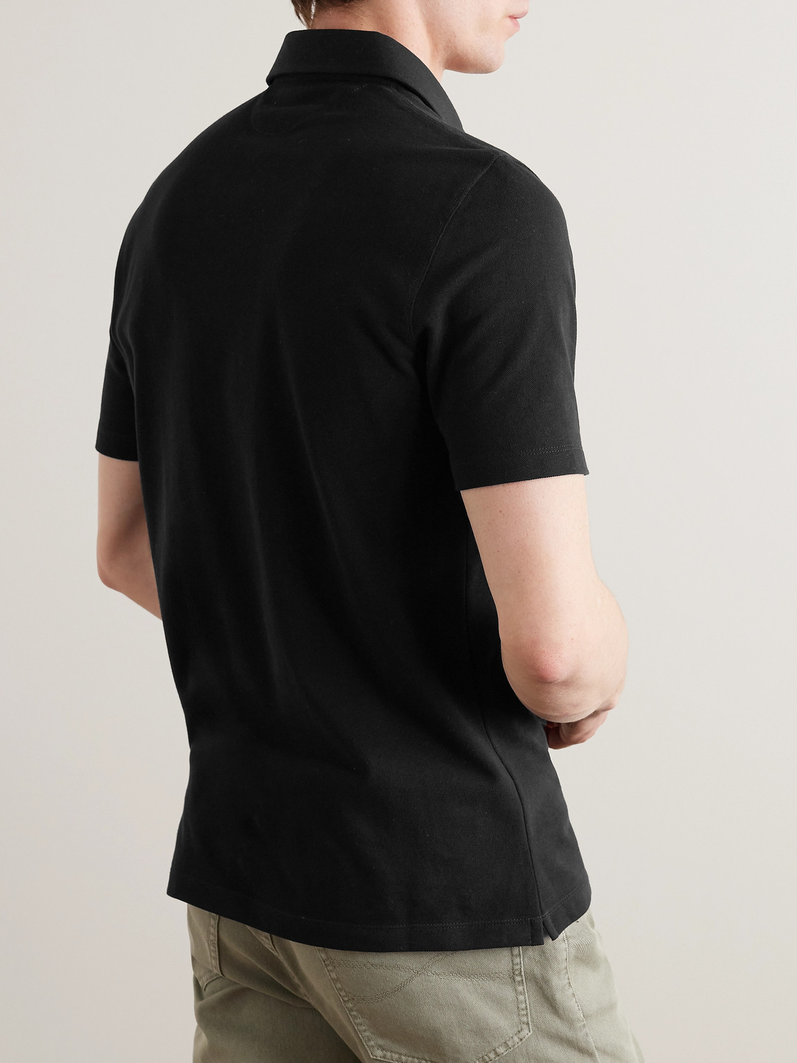 Shop Brunello Cucinelli Cotton-piqué Polo Shirt In Black