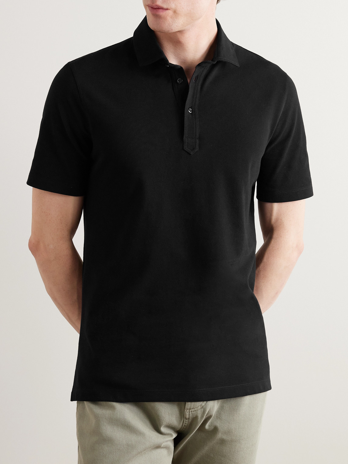 Shop Brunello Cucinelli Cotton-piqué Polo Shirt In Black