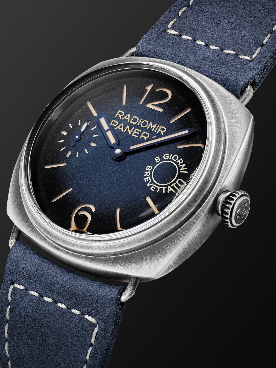 Shop Panerai Radiomir Otto Giorni Automatic 45mm Stainless Steel And Suede Watch, Ref. No. Pam01348 In Blue