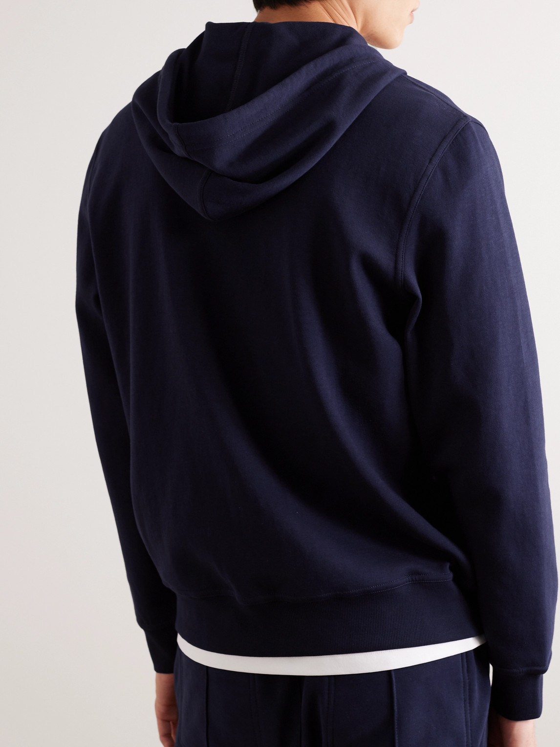 Shop Brunello Cucinelli Cotton-blend Jersey Zip-up Hoodie In Blue