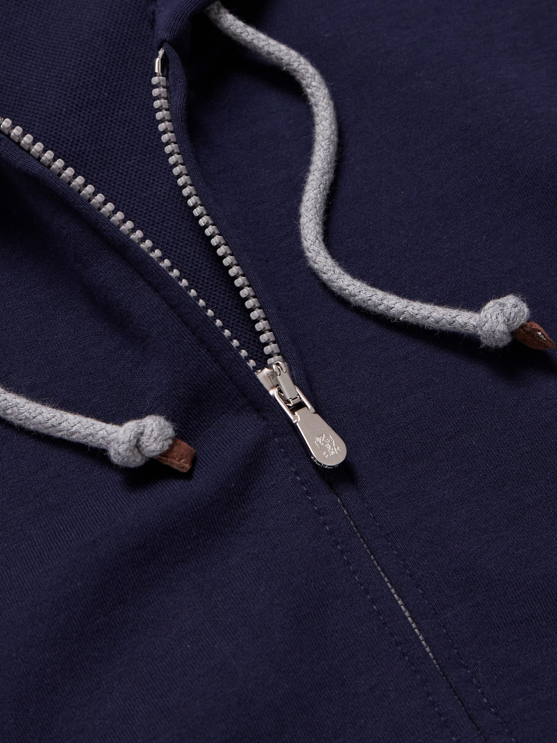 Shop Brunello Cucinelli Cotton-blend Jersey Zip-up Hoodie In Blue