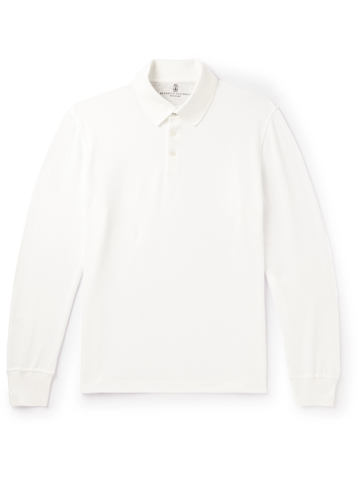 Brunello Cucinelli Ribbed Knit Long-sleeved Polo T-shirt In White