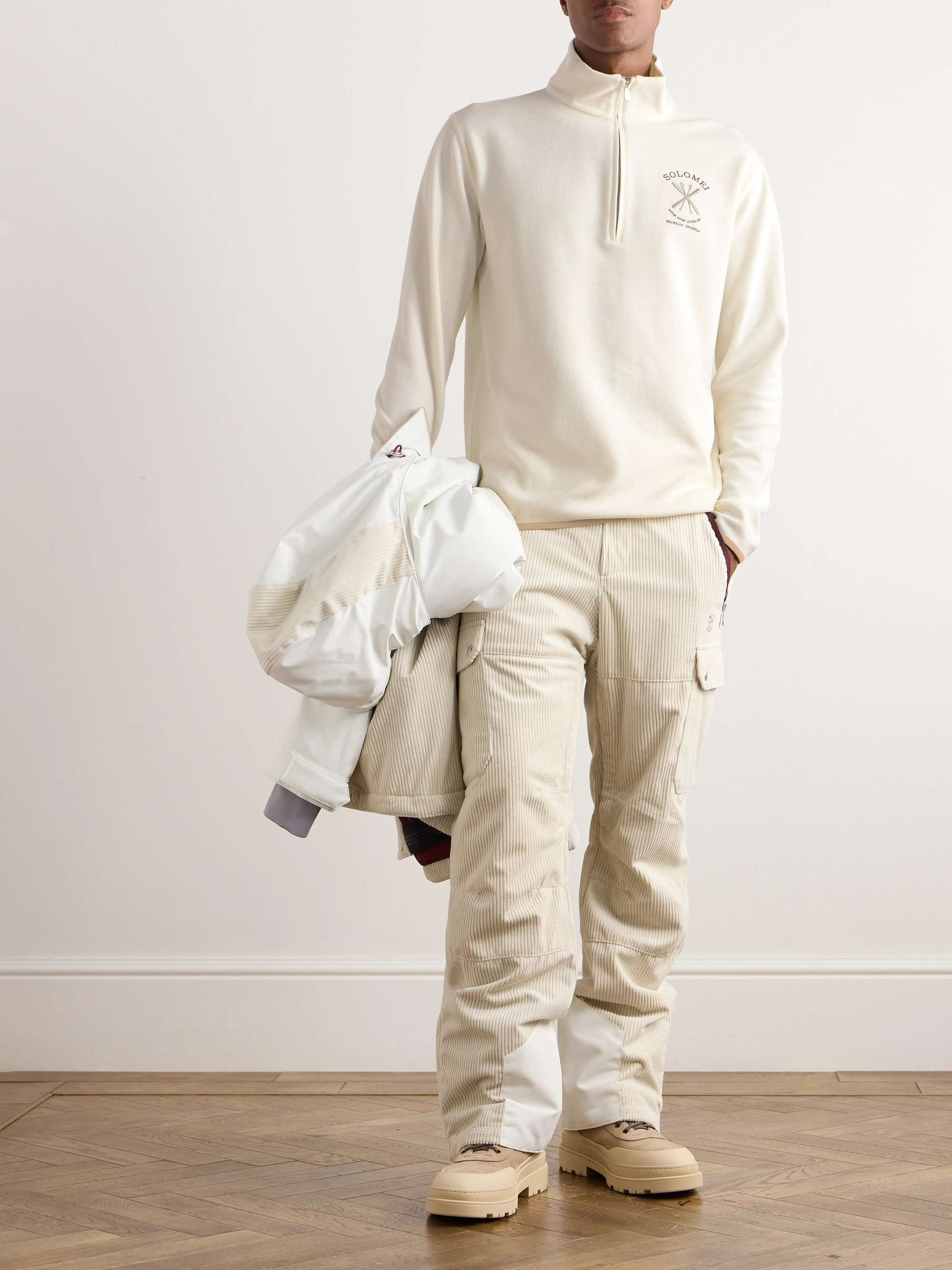 BRUNELLO CUCINELLI Logo-Embroidered Fleece Half-Zip Sweashirt