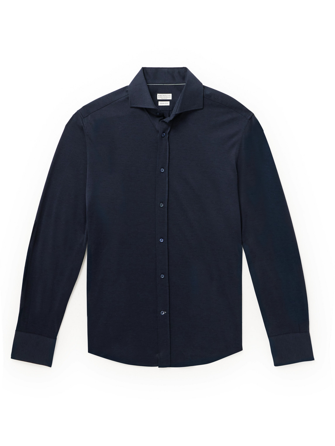 Brunello Cucinelli Cutaway-collar Silk And Cotton-blend Shirt In Blue