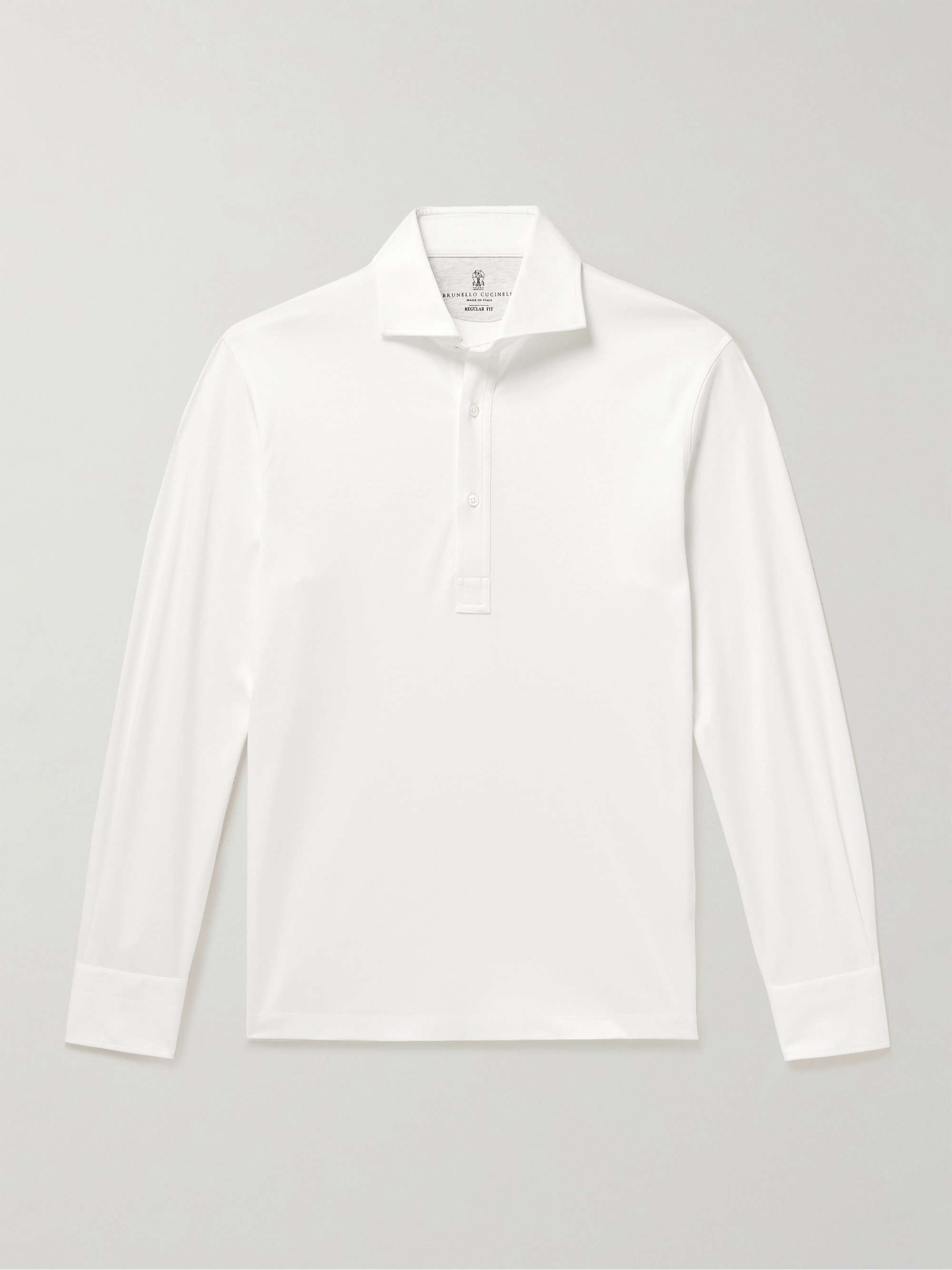 Shop Brunello Cucinelli Embroidered Cotton Piqué Polo Shirt