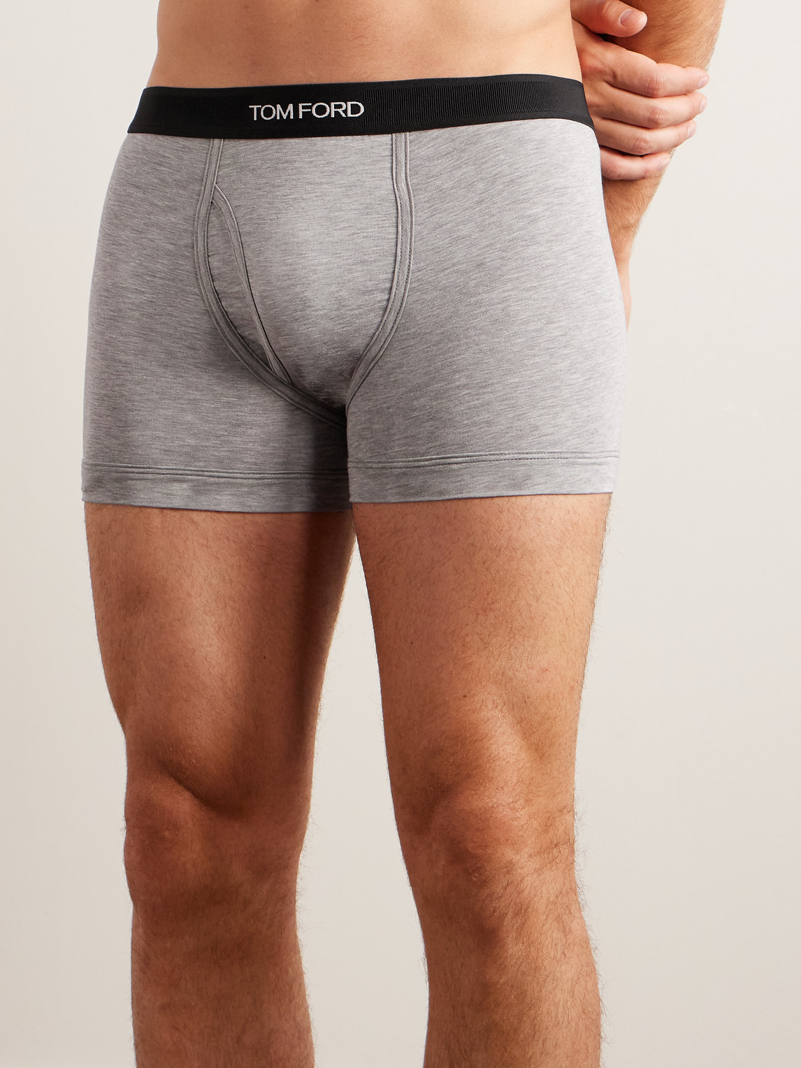 Shop Tom Ford Stretch-cotton And Modal-blend Boxer Briefs In Gray
