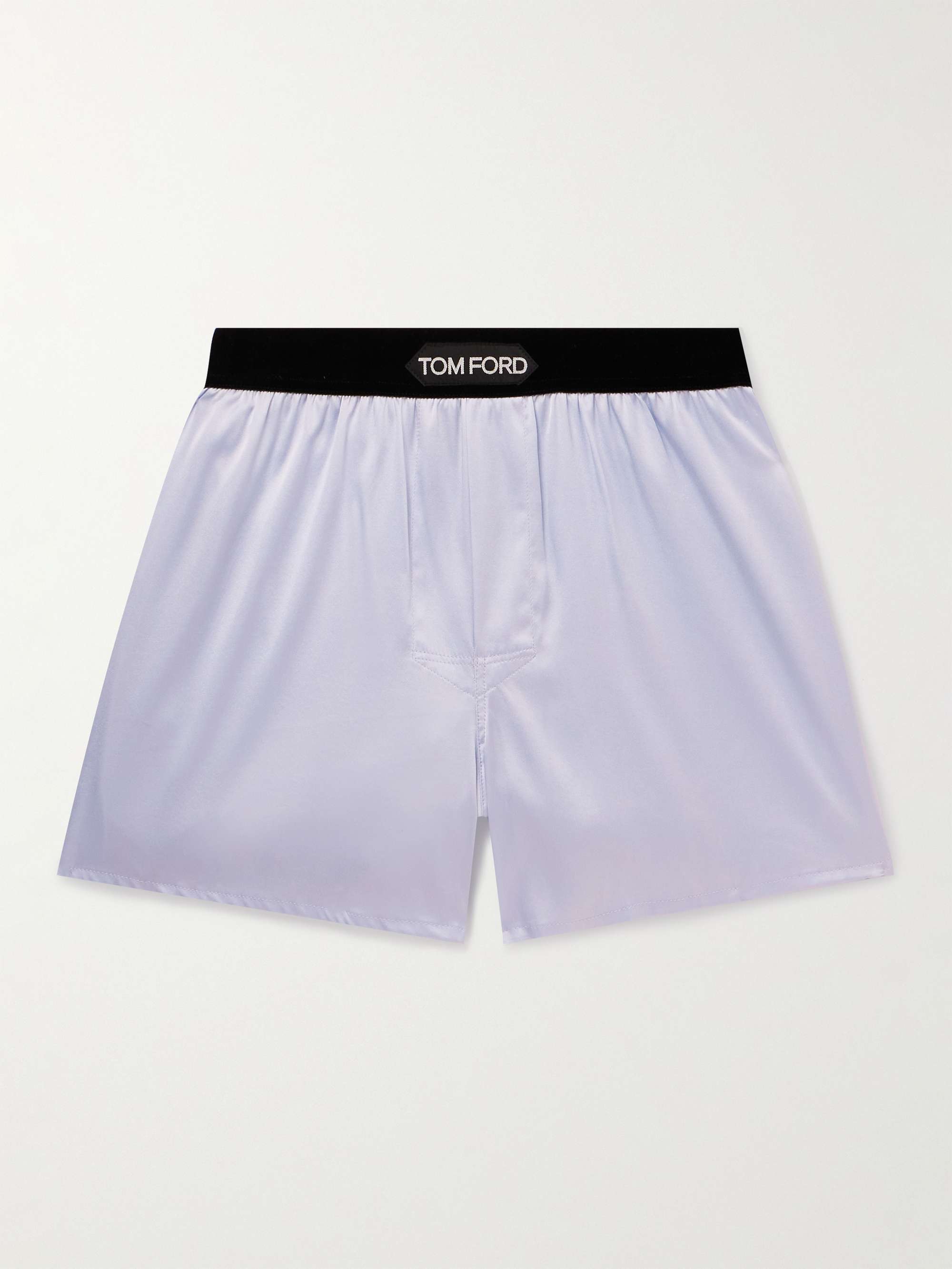 TOM FORD Velvet-Trimmed Stretch-Silk Satin Boxer Shorts for Men | MR PORTER