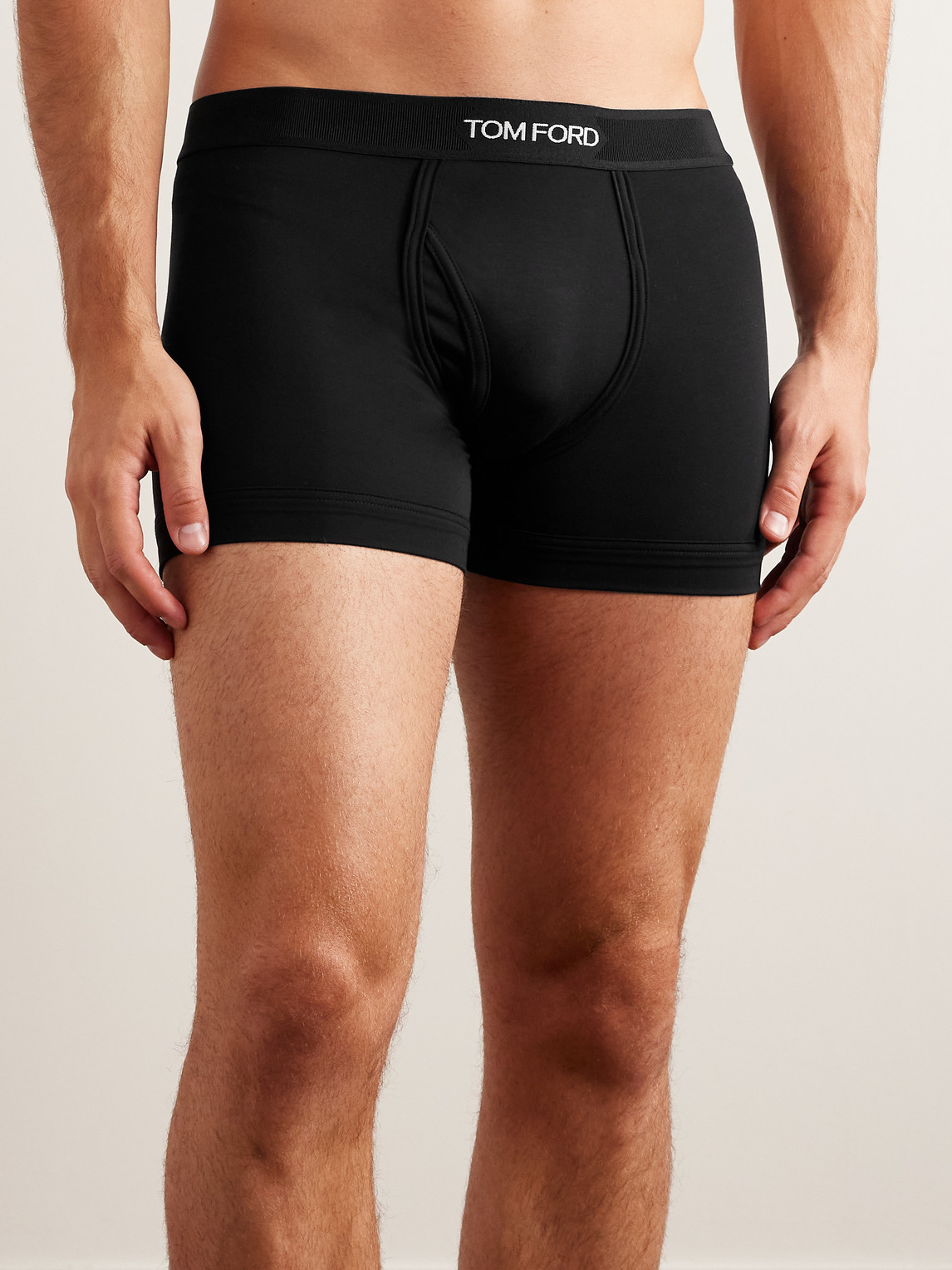 Tom Ford Cotton Boxer Briefs With Logo Band In Black