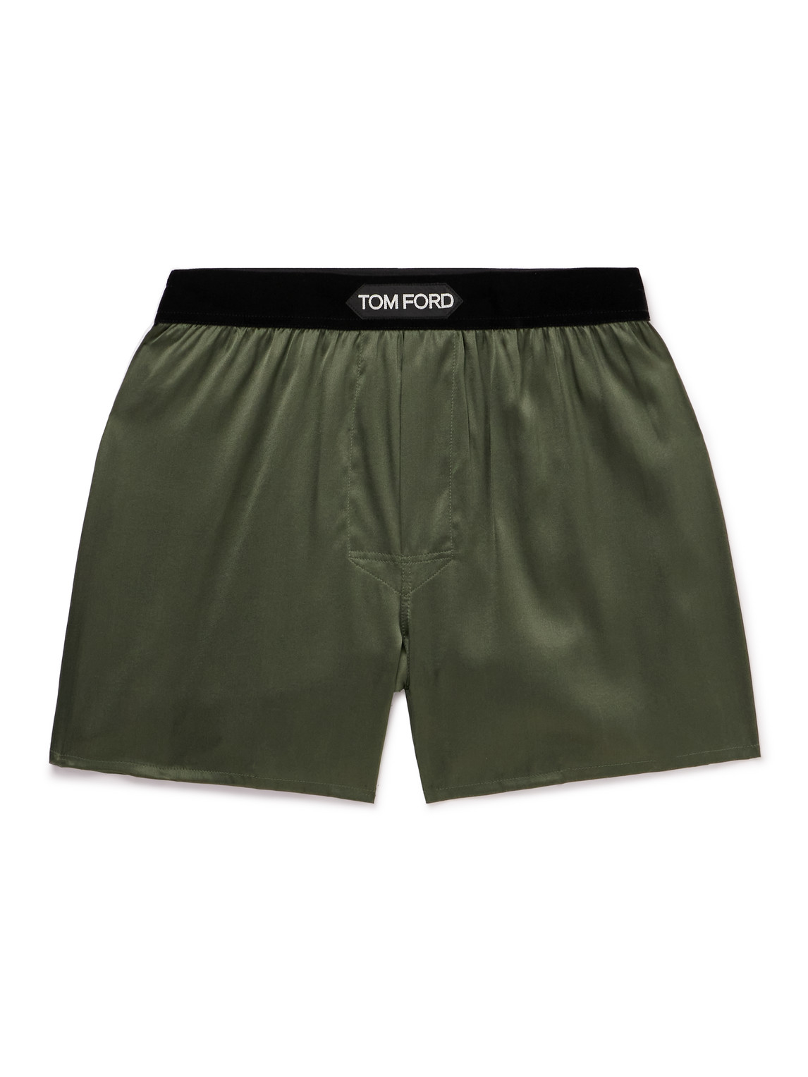 TOM FORD VELVET-TRIMMED STRETCH-SILK SATIN BOXER SHORTS