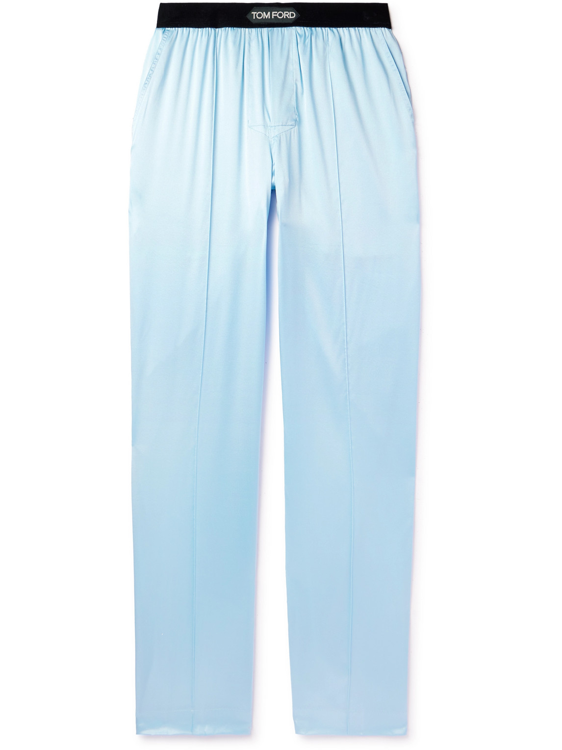 Velvet-Trimmed Stretch-Silk Satin Pyjama Trousers
