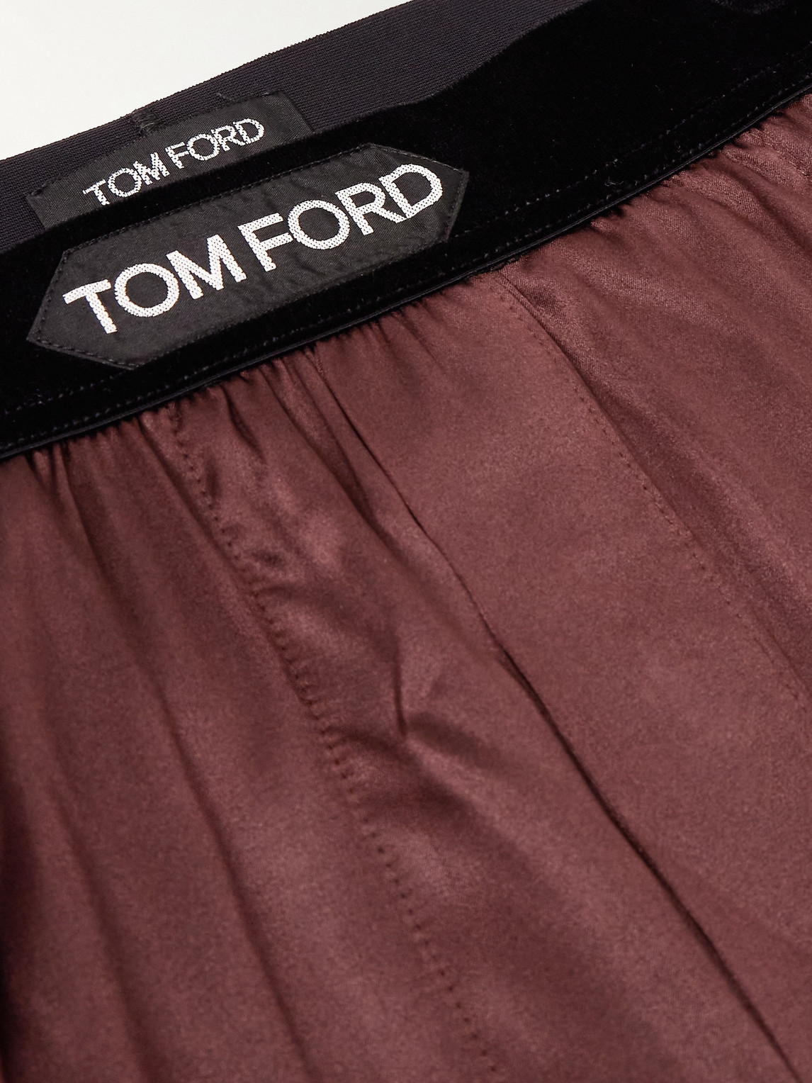 Shop Tom Ford Velvet-trimmed Stretch-silk Satin Pyjama Trousers In Burgundy