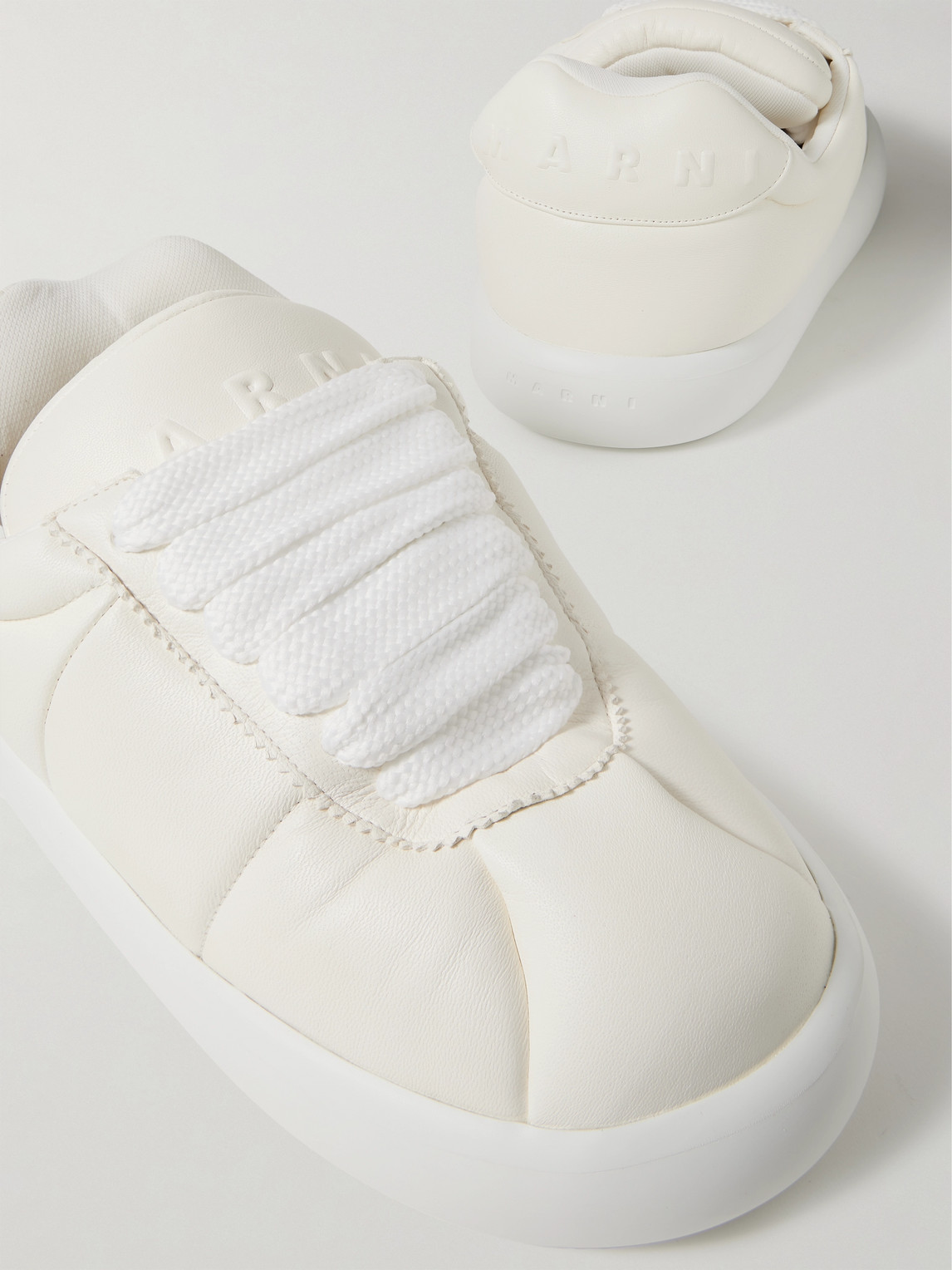 Shop Marni Bigfoot 2.0 Logo-embossed Padded Quilted Leather Sneakers In White
