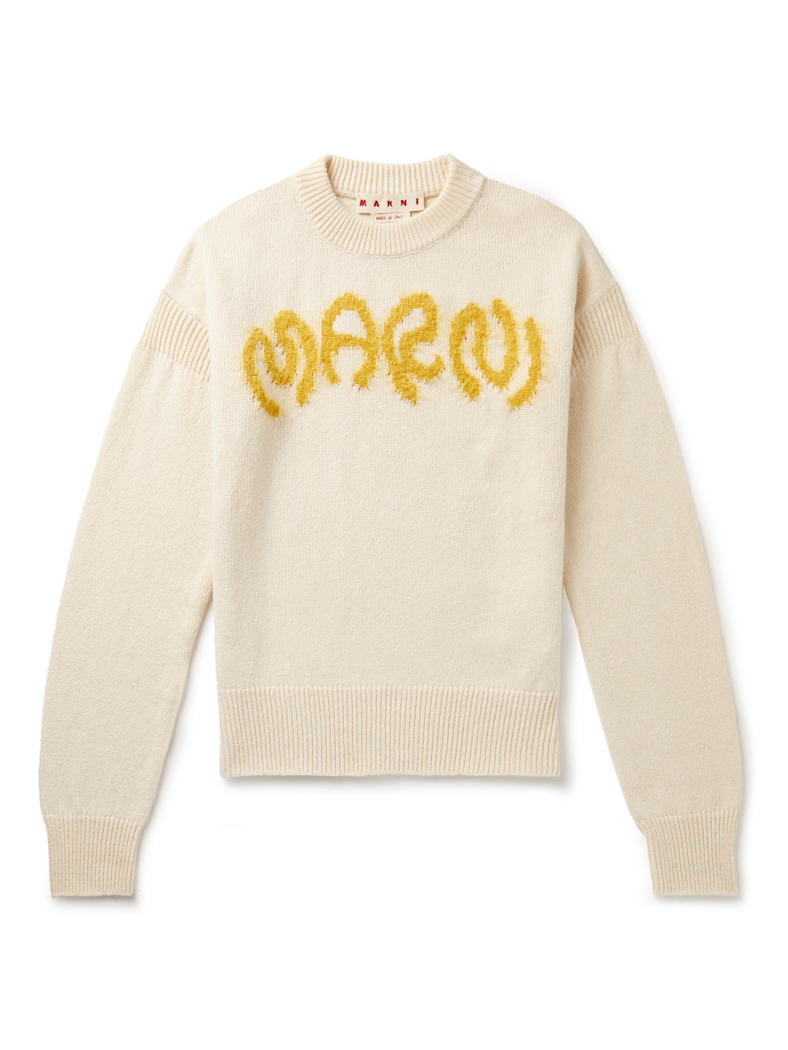 Marni Wool Sweater With Abstract Pattern And Boxy Fit In White