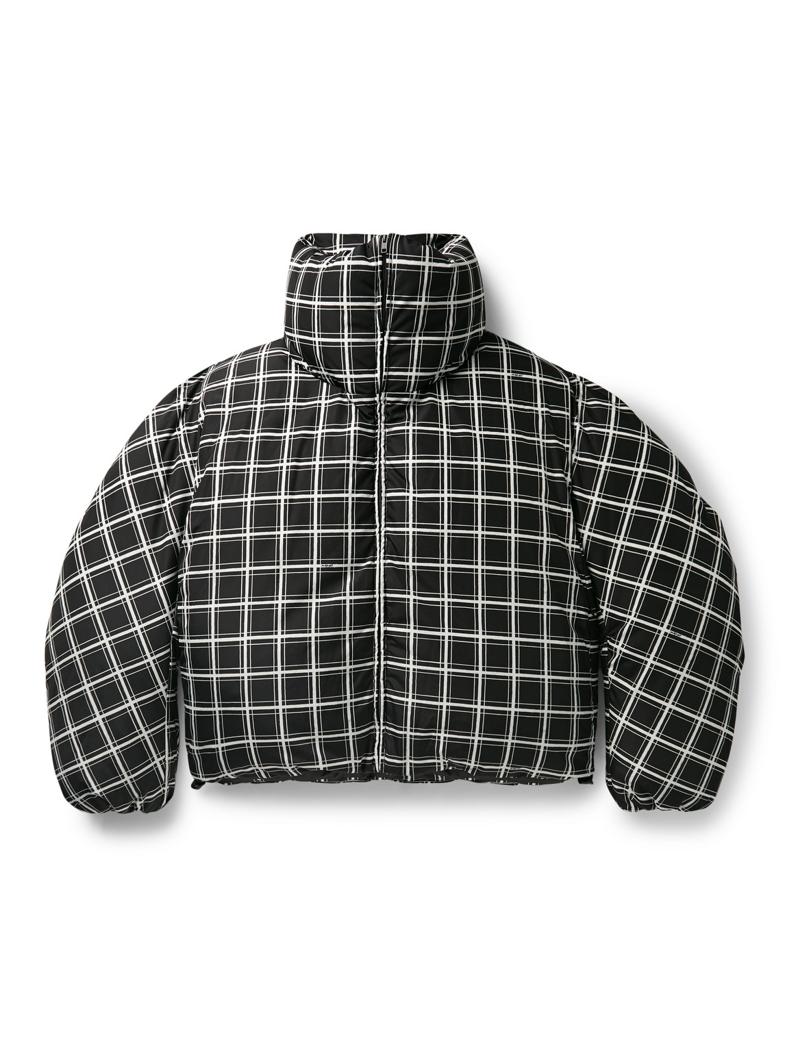 Marni Cropped Puffer Jacket With High Collar And Grid Check Pattern In Black