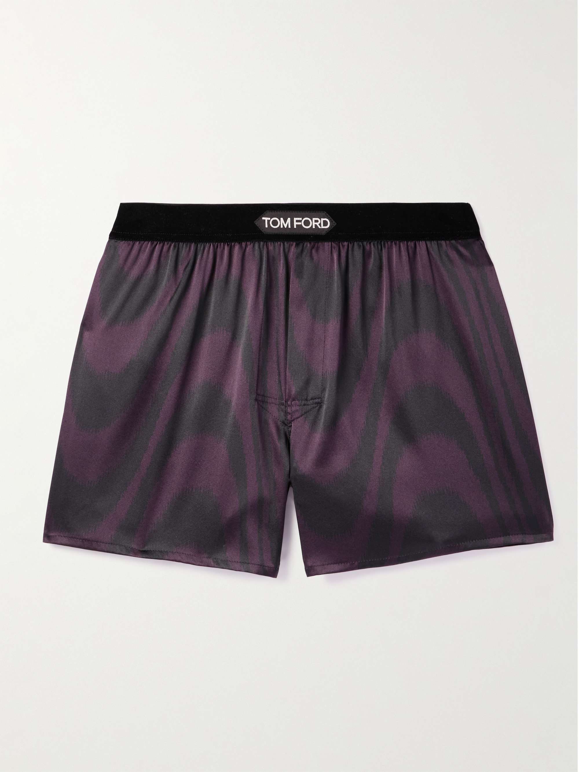 TOM FORD Velvet-Trimmed Printed Stretch-Silk Satin Boxer Shorts for Men ...