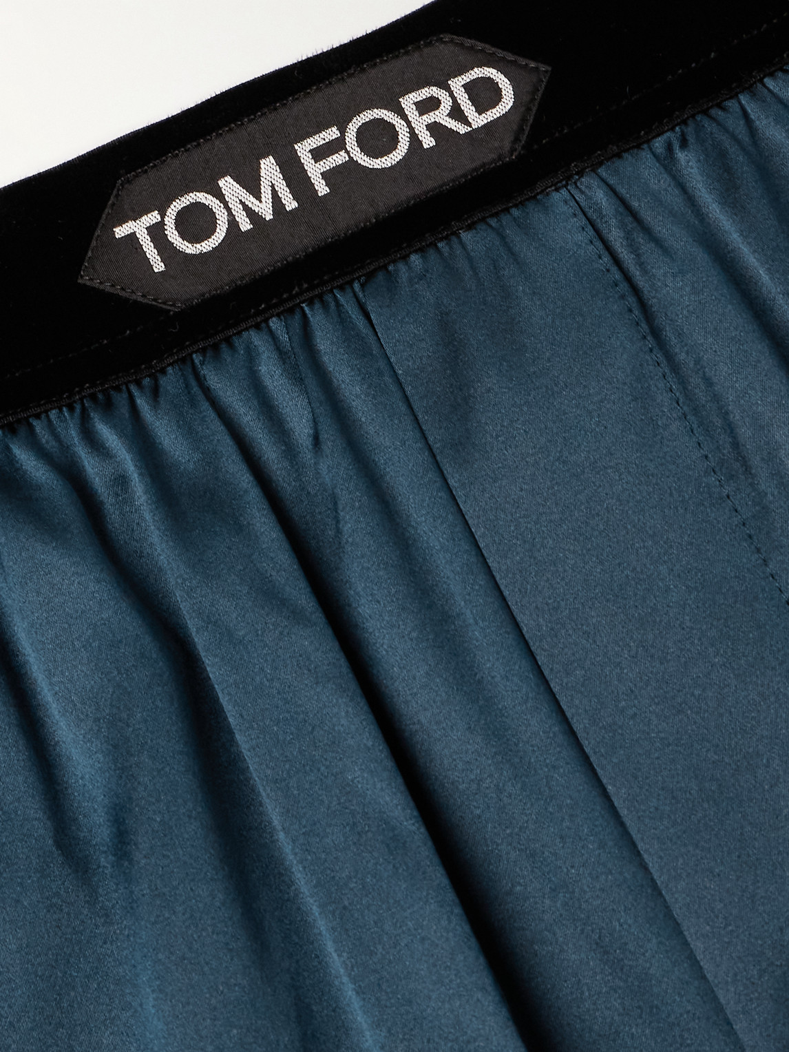 Tom Ford Velvet-trimmed Stretch-silk Satin Boxer Shorts In Blue