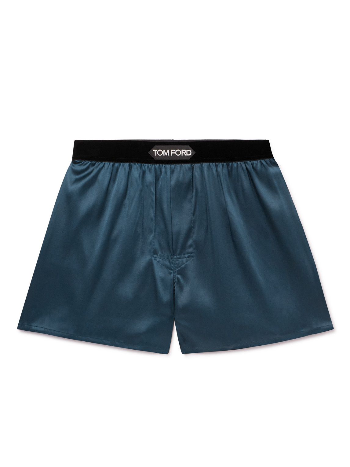 Velvet-Trimmed Stretch-Silk Satin Boxer Shorts