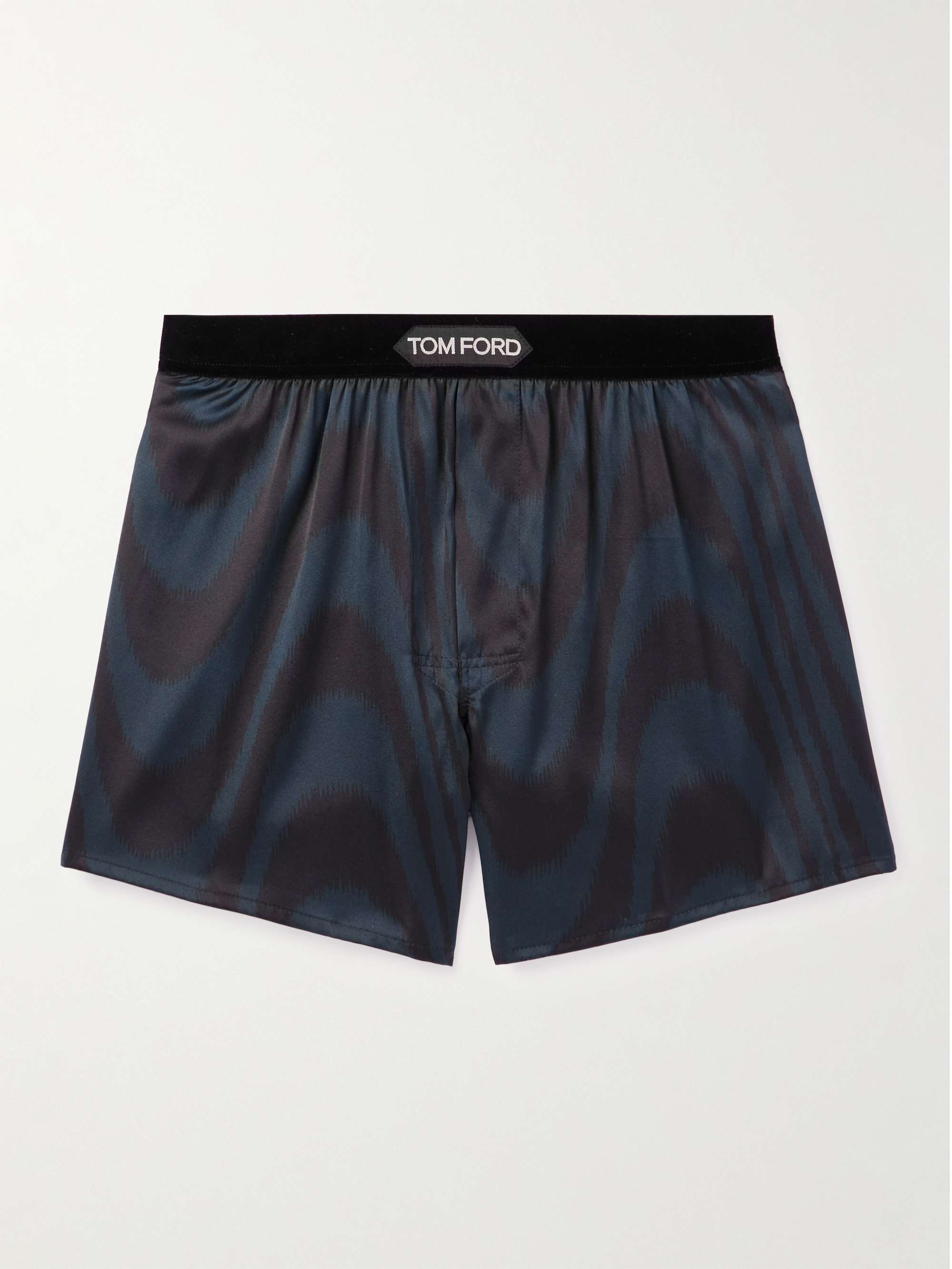 TOM FORD Velvet-Trimmed Printed Stretch-Silk Satin Boxer Shorts for Men ...