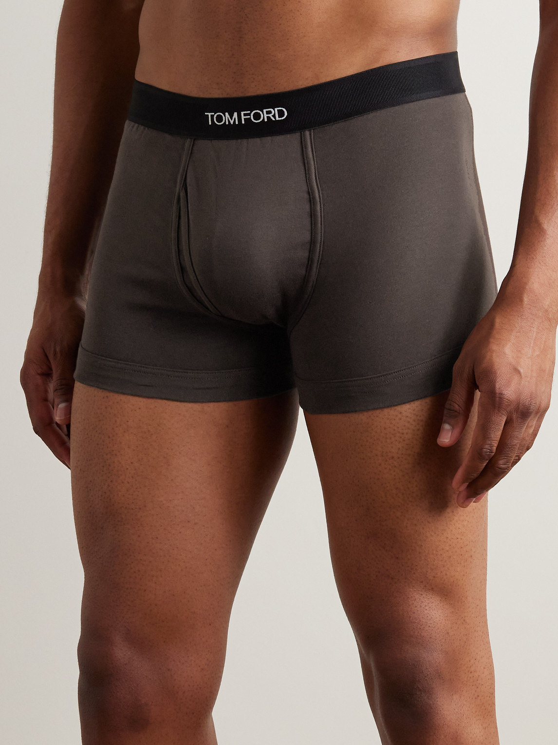 Tom Ford Logo-waistband Cotton Boxers In Brown