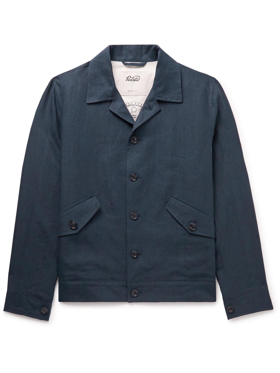 Valstar Convertible-collar Linen Jacket In Blue