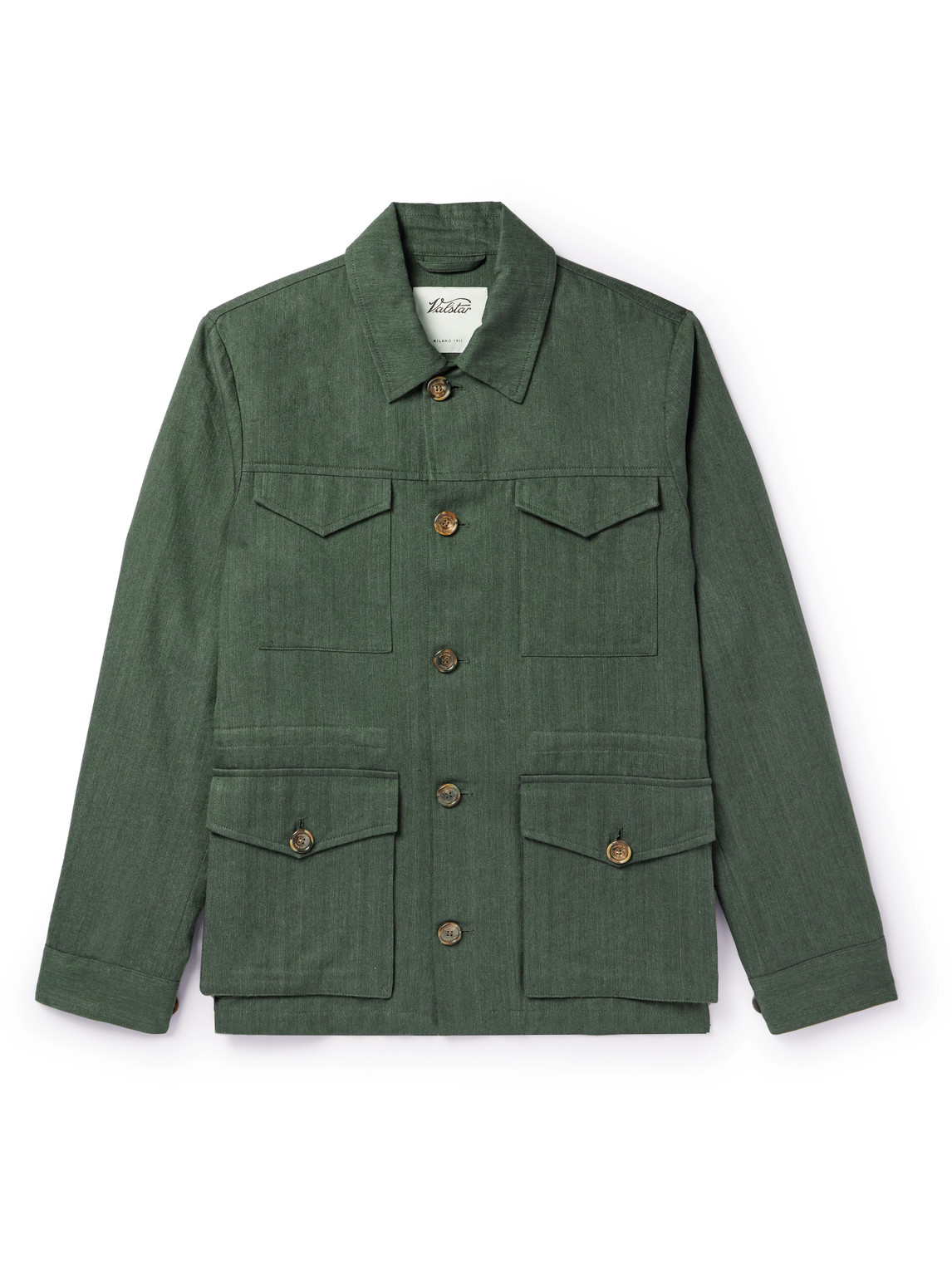 Valstar Herringbone Linen And Cotton-blend Overshirt In Green