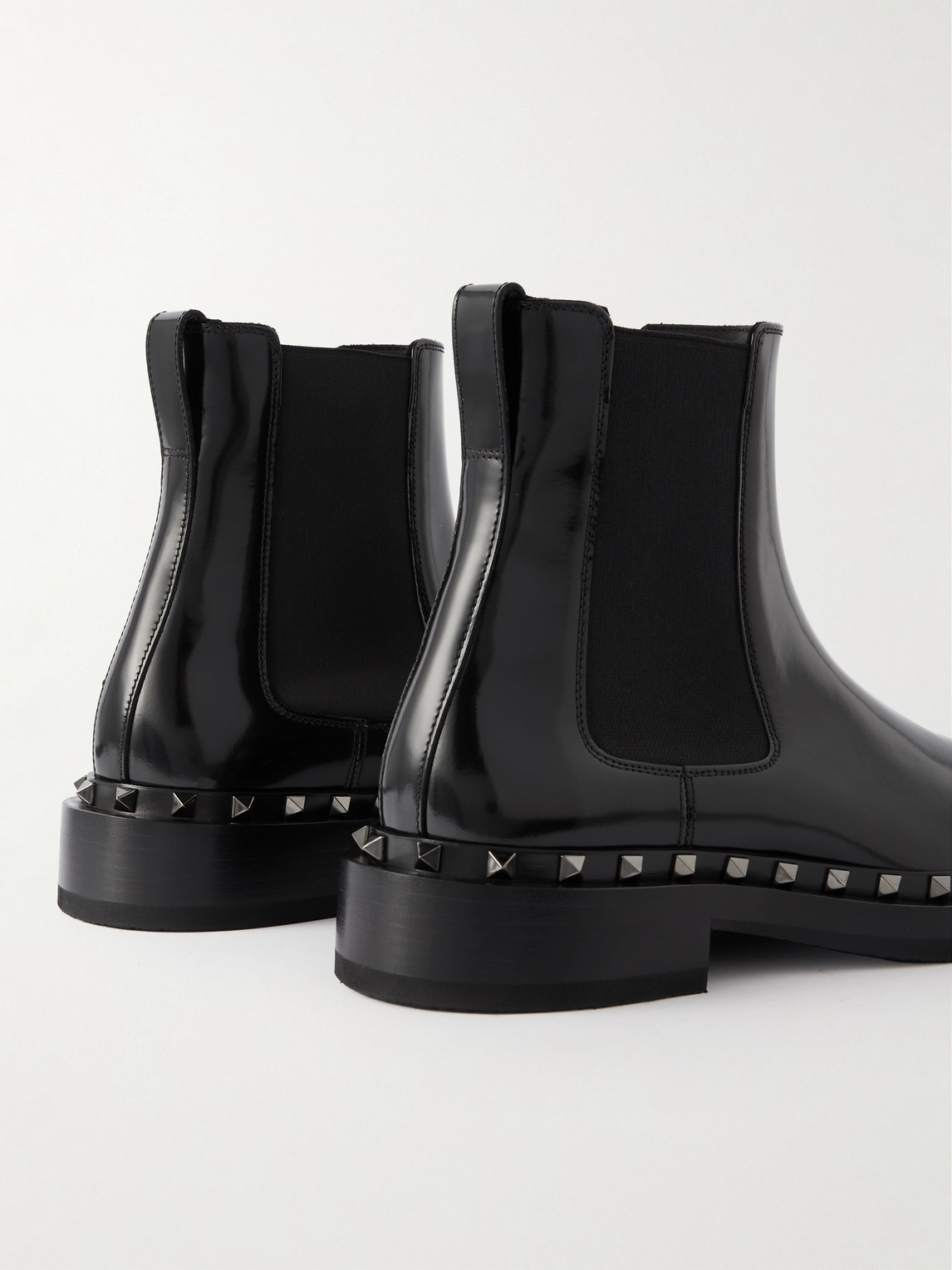 Shop Valentino M-way Rockstud Beatle Patent-leather Chelsea Boots In Black