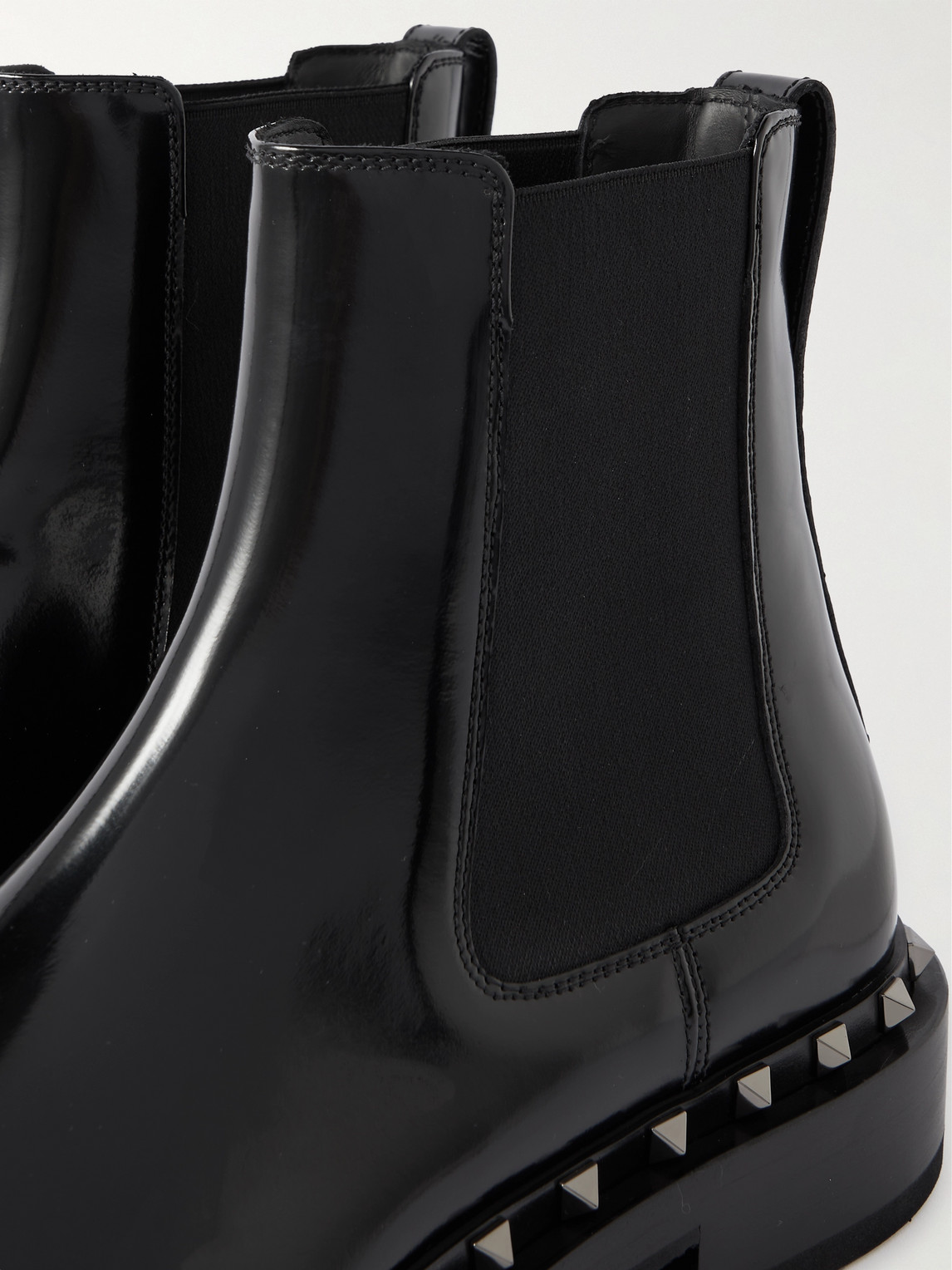 Shop Valentino M-way Rockstud Beatle Patent-leather Chelsea Boots In Black