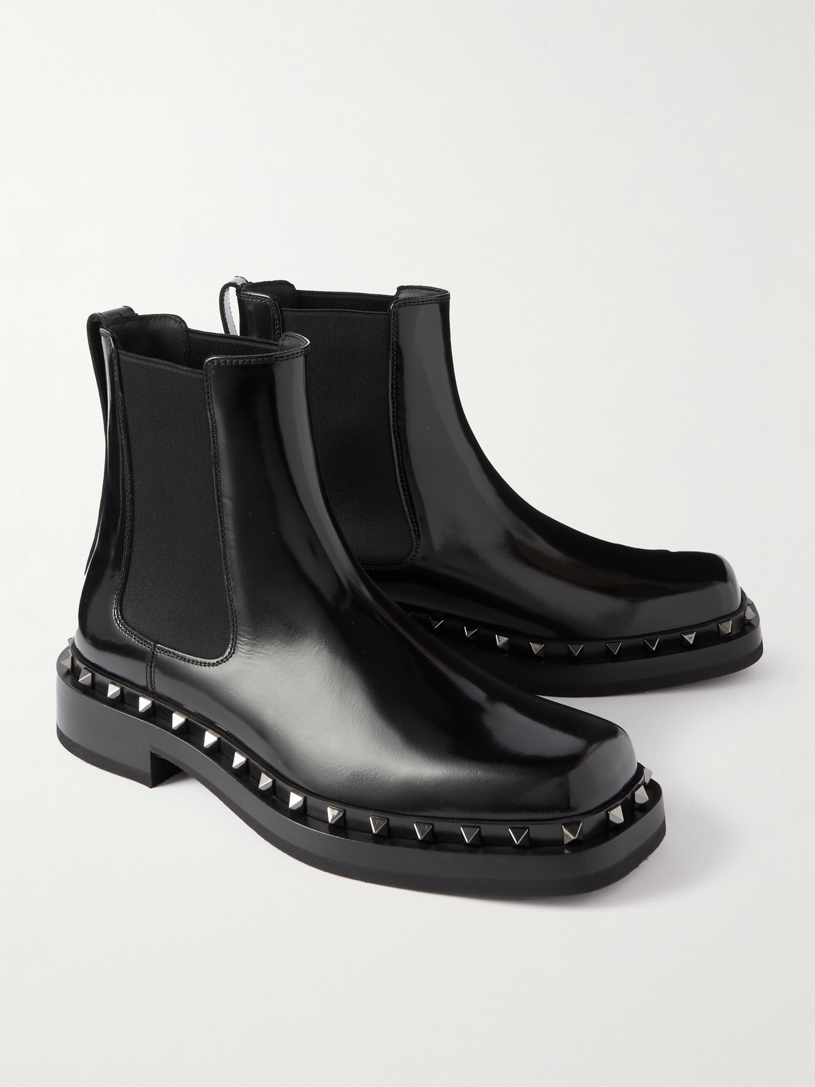 Shop Valentino M-way Rockstud Beatle Patent-leather Chelsea Boots In Black