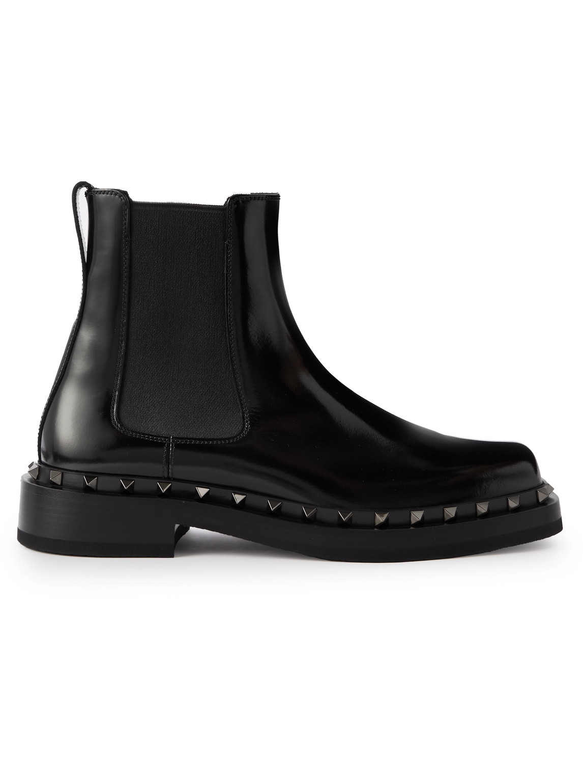 Shop Valentino M-way Rockstud Beatle Patent-leather Chelsea Boots In Black