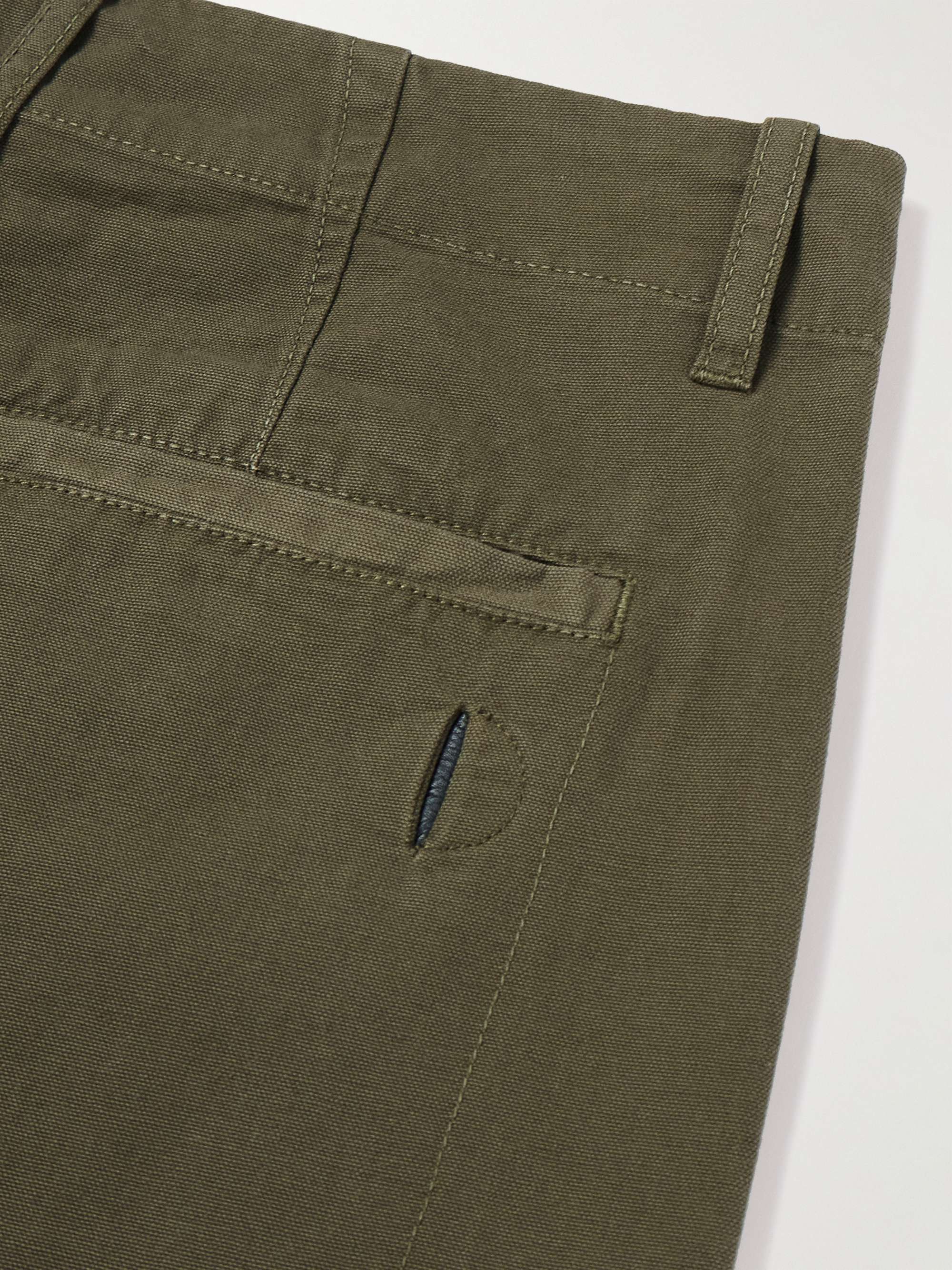 FOLK Navy Assembly Tapered Pleated Cotton-Canvas Trousers