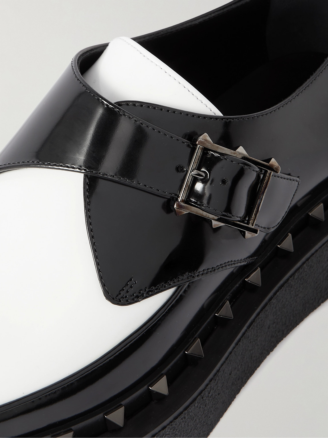 Shop Valentino Rockstud M-way Patent-leather Monk-strap Shoes In Black