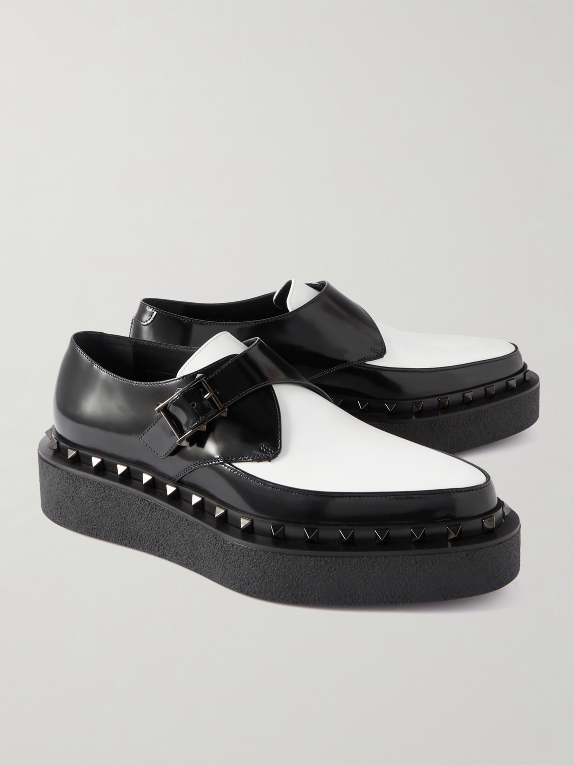 Shop Valentino Rockstud M-way Patent-leather Monk-strap Shoes In Black