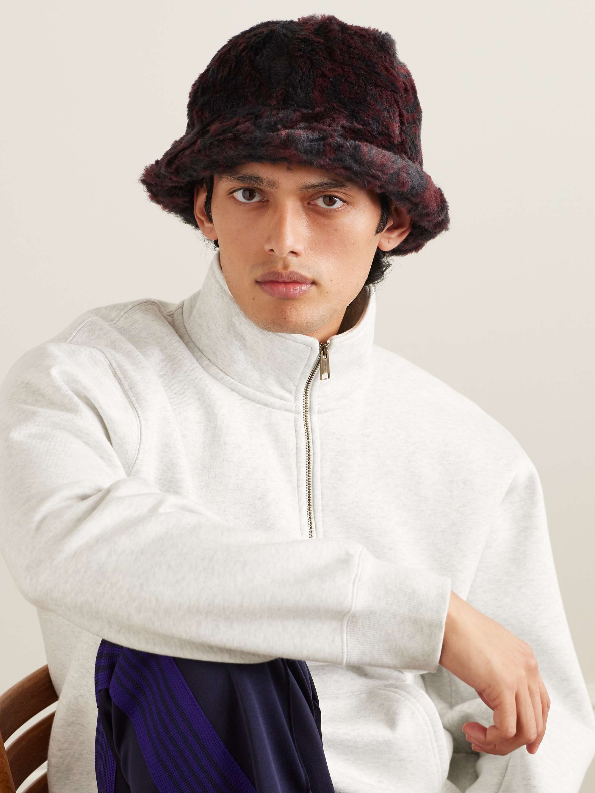 Printed Faux Fur Bucket Hat