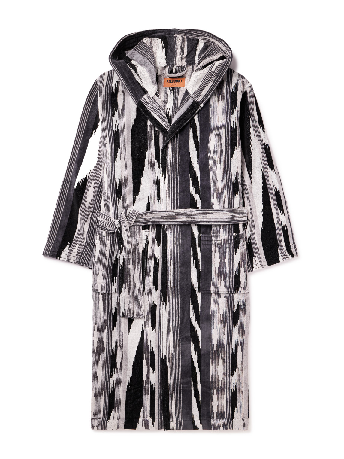 Missoni Clint Striped Cotton-terry Hooded Robe In Black
