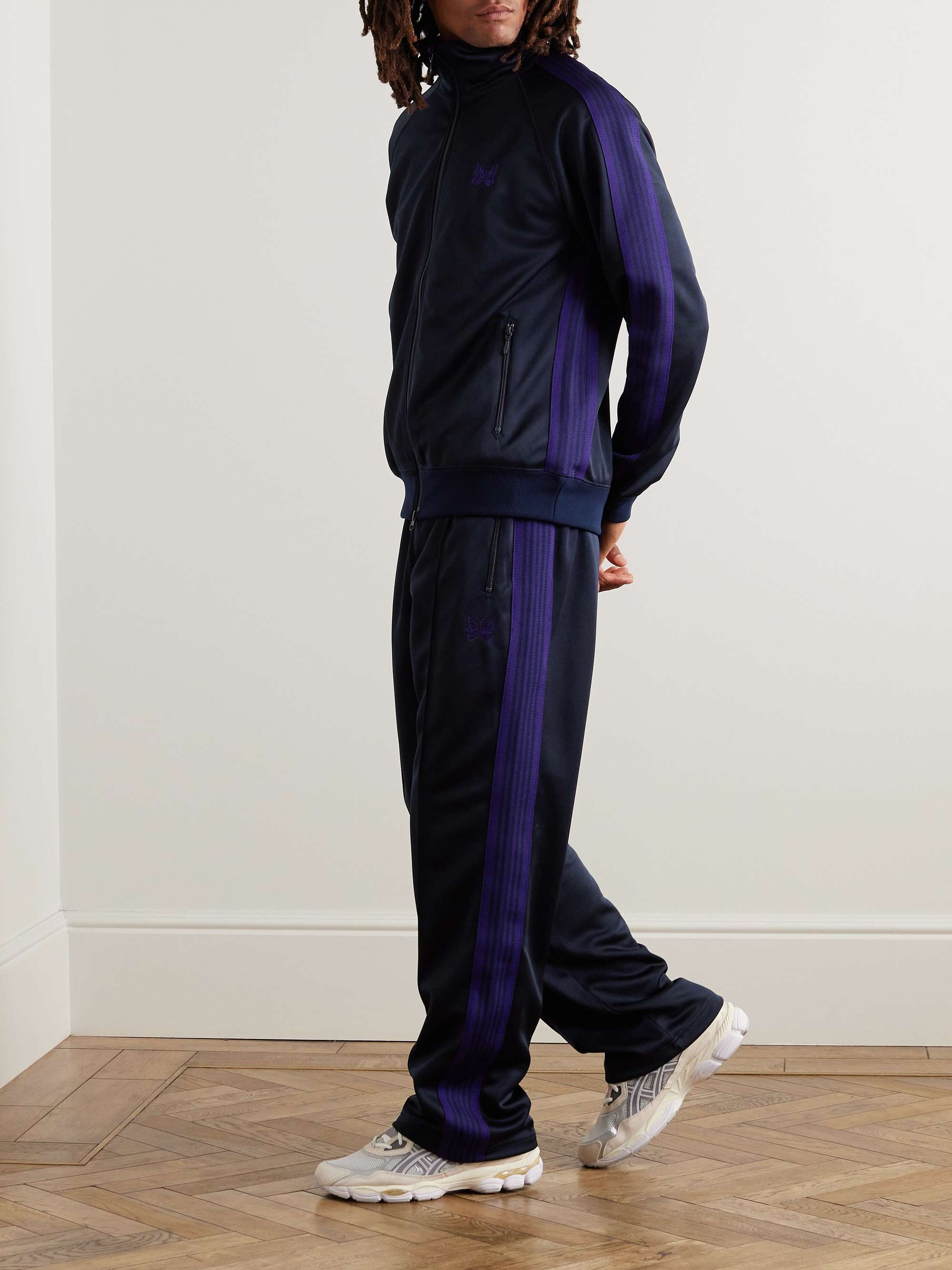 Tapered Logo-Embroidered Striped Jersey Track Pants