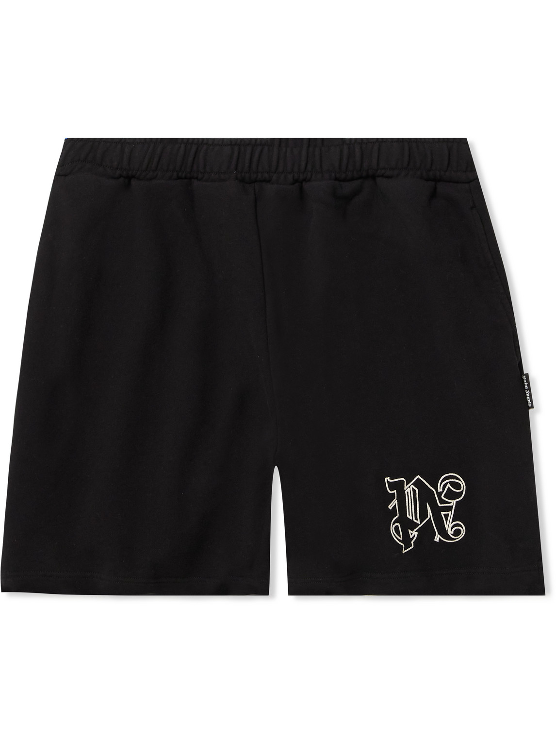Shop Palm Angels Wide-leg Logo-embroidered Cotton-jersey Shorts In Black