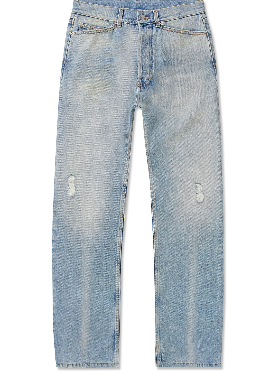 Palm Angels Straight-leg Logo-embroidered Distressed Jeans In Blue