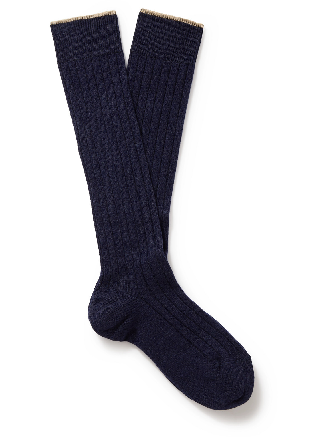 Brunello Cucinelli Ribbed Cashmere Socks In Blue