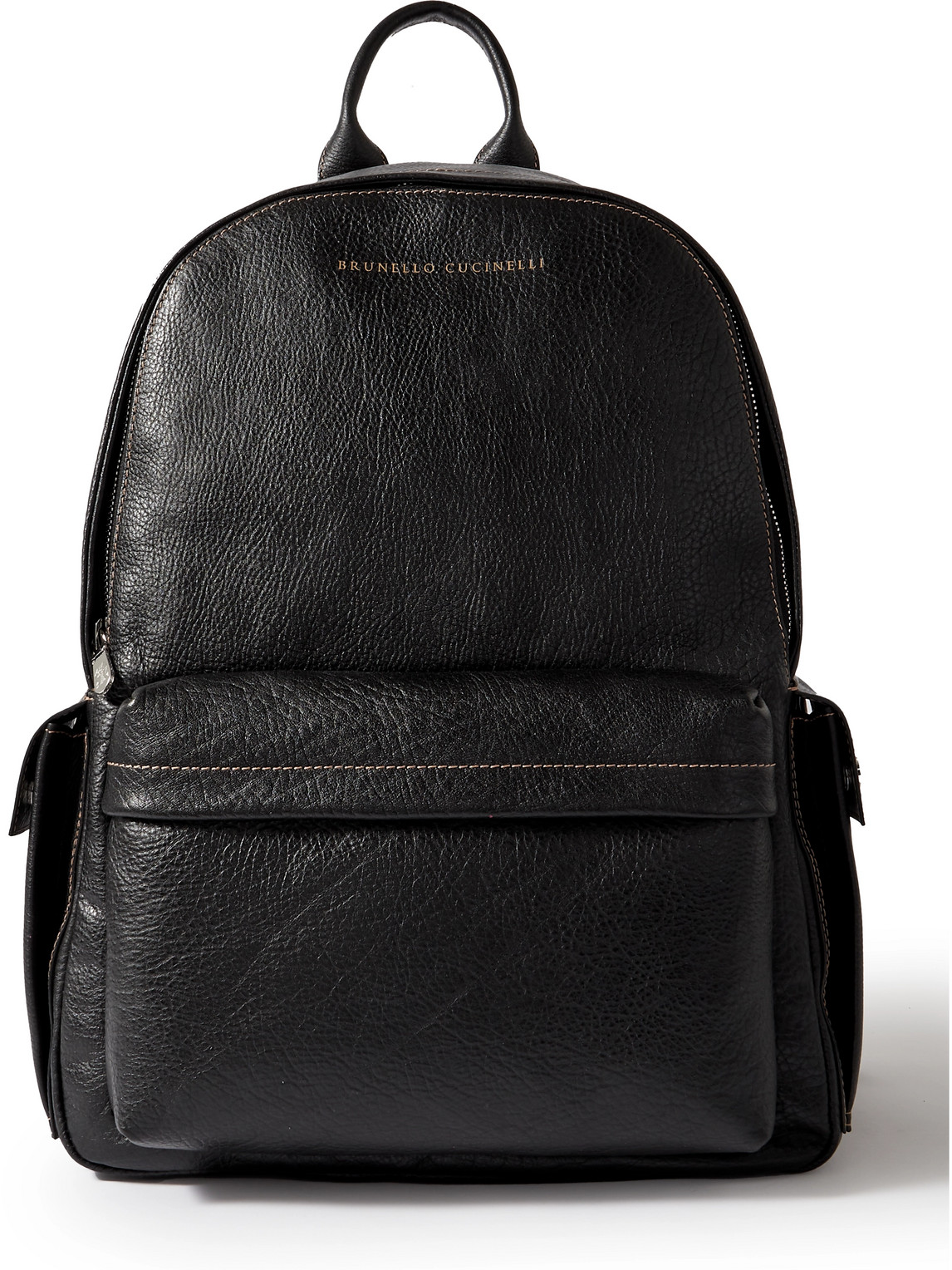 Brunello Cucinelli Full-grain Leather Backpack In Black