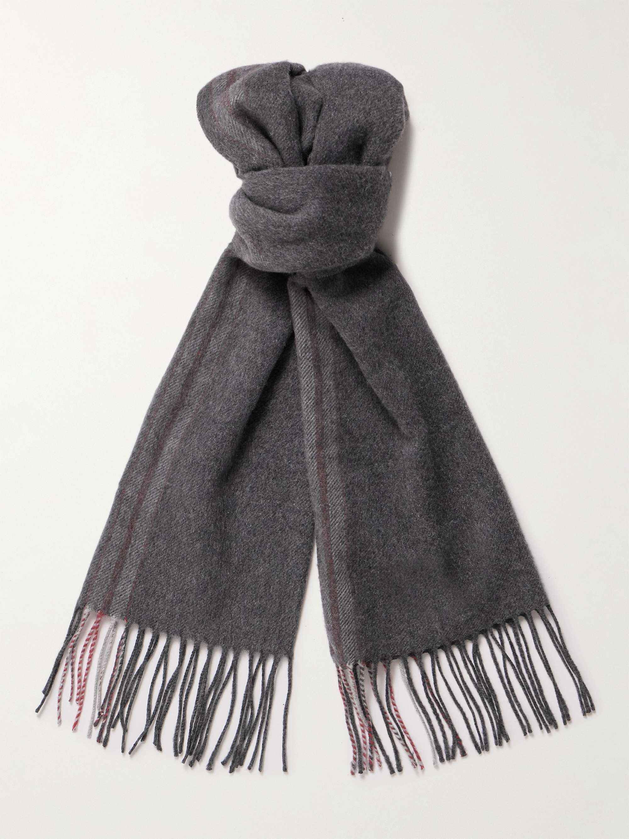 BRUNELLO CUCINELLI Fringed Striped Silk Scarf for Men